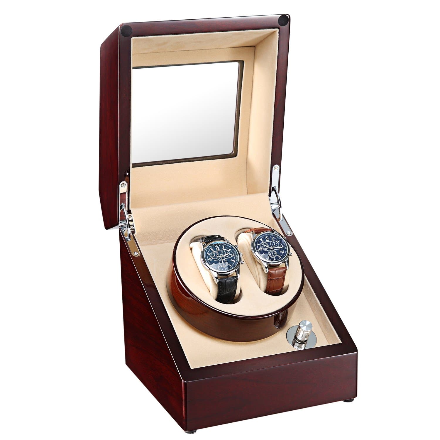 SAMWOO Wooden Double Automatic Watch Winder Storage Boxes for 2 Watches (Brown)