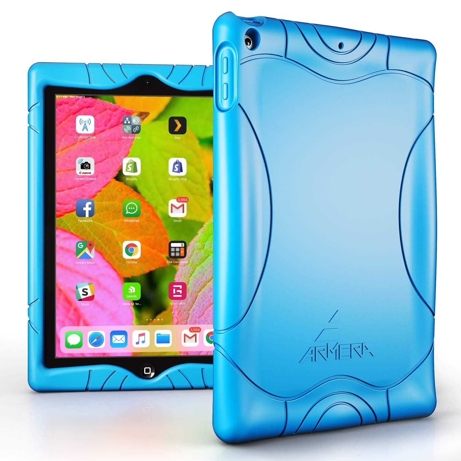 Armera iPad 9.7 2018 2017 Case - [Wave Bumper Series] Light Weight Anti Slip Kids Friendly Shock Proof Silicone Protective Cover for iPad 6th / 5th Gen, Blue