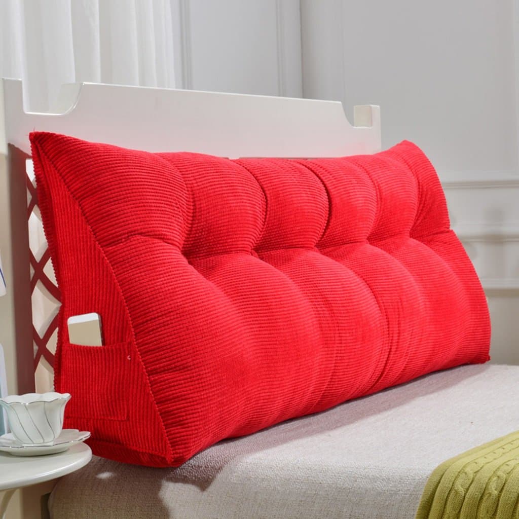 SESO UK- Sofa Bed Large Filled Triangular Wedge Cushion Bedroom Bed Backrest Pillow Reading Pillow Office Lumbar Pad With Removable Cover (Color : Red, Size : 120 * 50cm)