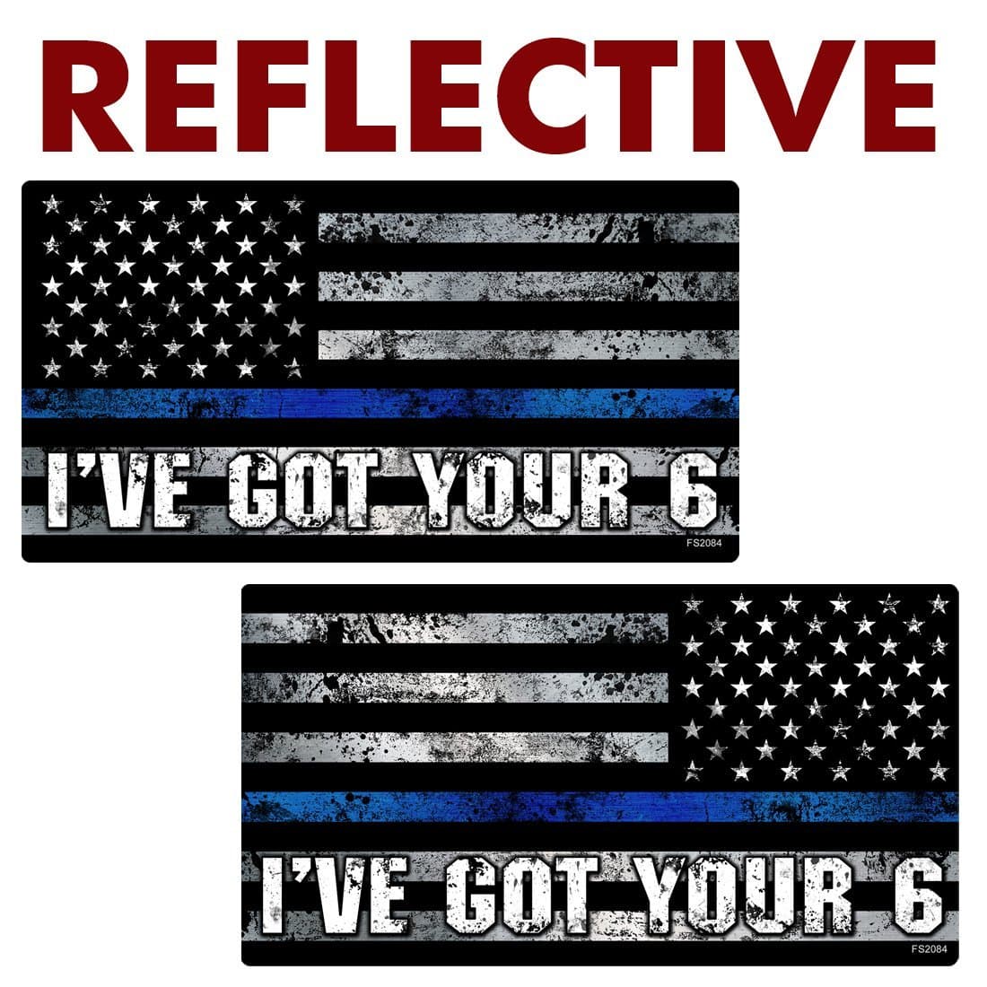 Thin Blue Line I've GOT Your 6 Mirrored Flag Stickers 2 Pack