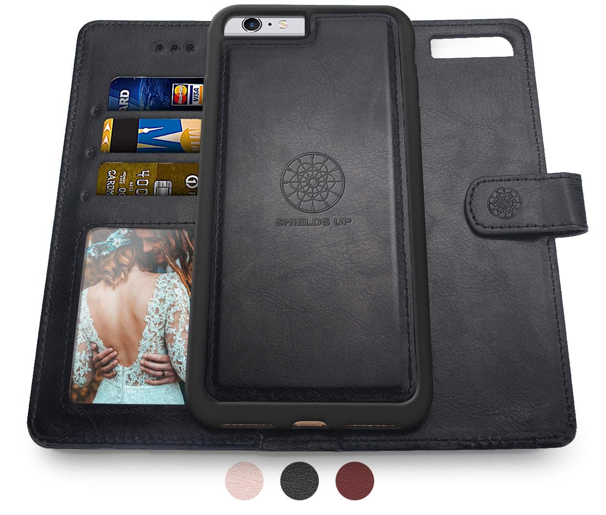 Shields Up iPhone 6S Plus Case/iPhone 6 Plus Case,[Detachable] Magnetic Wallet Case,Durable and Slim,Lightweight with Card/Cash Slots,[Vegan Leather] Cover for Apple iPhone 6S Plus/6 Plus -Black