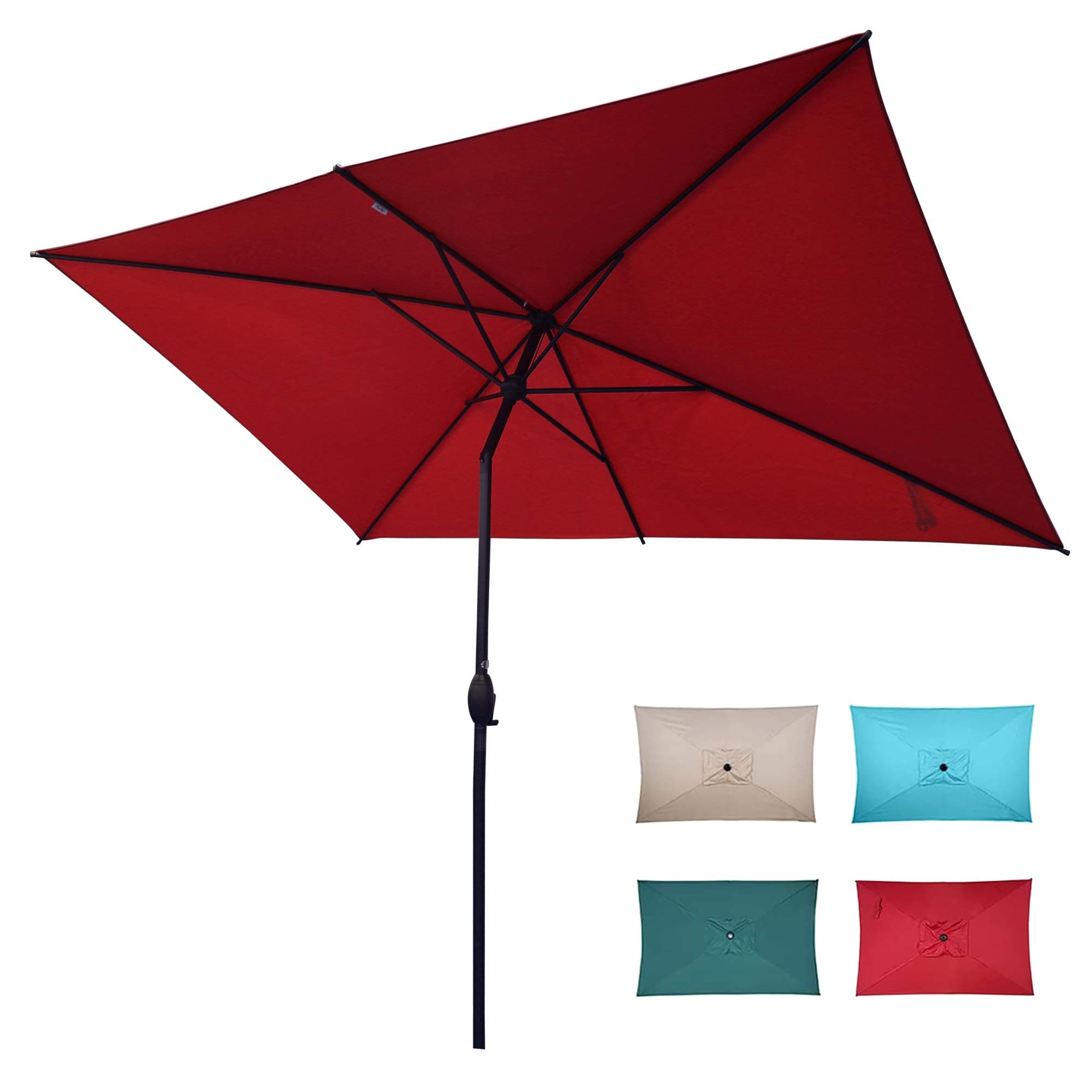 Abba PatioRectangular Patio Outdoor Market Table Umbrella with Push Button Tilt and Crank, 6.5 by 10 Ft, Red