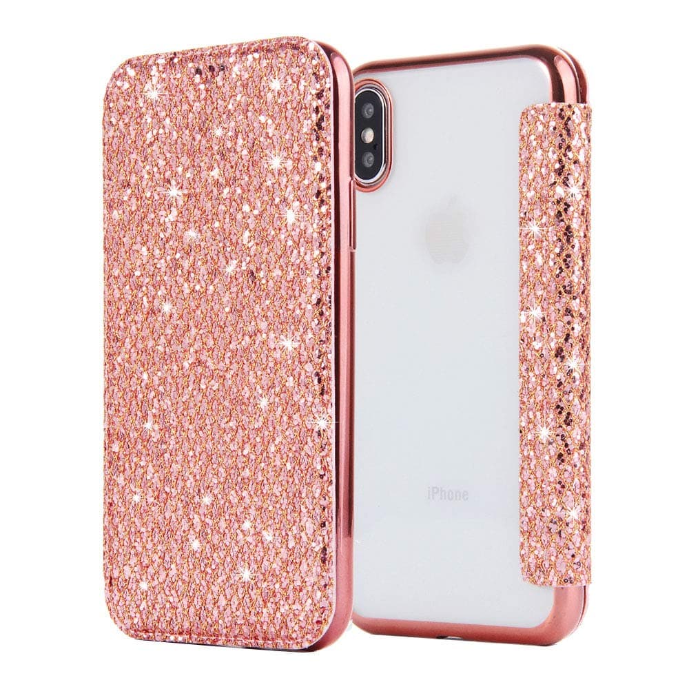 Heroisnice Ipne Xs Max Case Bling Compatible with Apple iPhone Xmax Cover X S Flip Plating TPU 10Xs Mas Bumper Glitter 10S Mac Xsmax I Phone Kickstand Ip Iph Sx Sxmax Coque 6.5 Inch (Rose Gold)