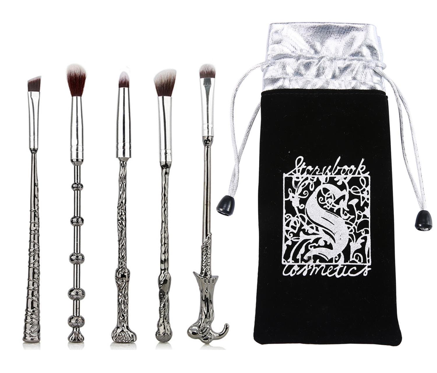 Harry Potter Makeup Brushes Kit with bag, Wizard Wand Make Up Brush Set Tool for Foundation Eyeliner Blending Eye Shadow Face Pencil Lip Beauty Powder Soft Brush (Silver set1)