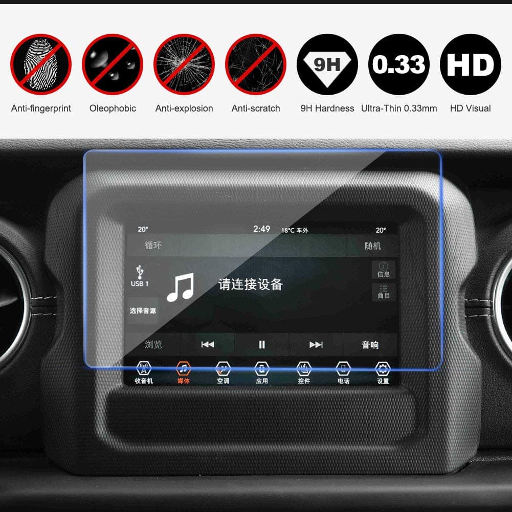 7 inch Center Touch Screen Protector, bestaoo HD Clear Tempered Glass Car In-Dash Screen Protector for Jeep Wrangle JL Sahara