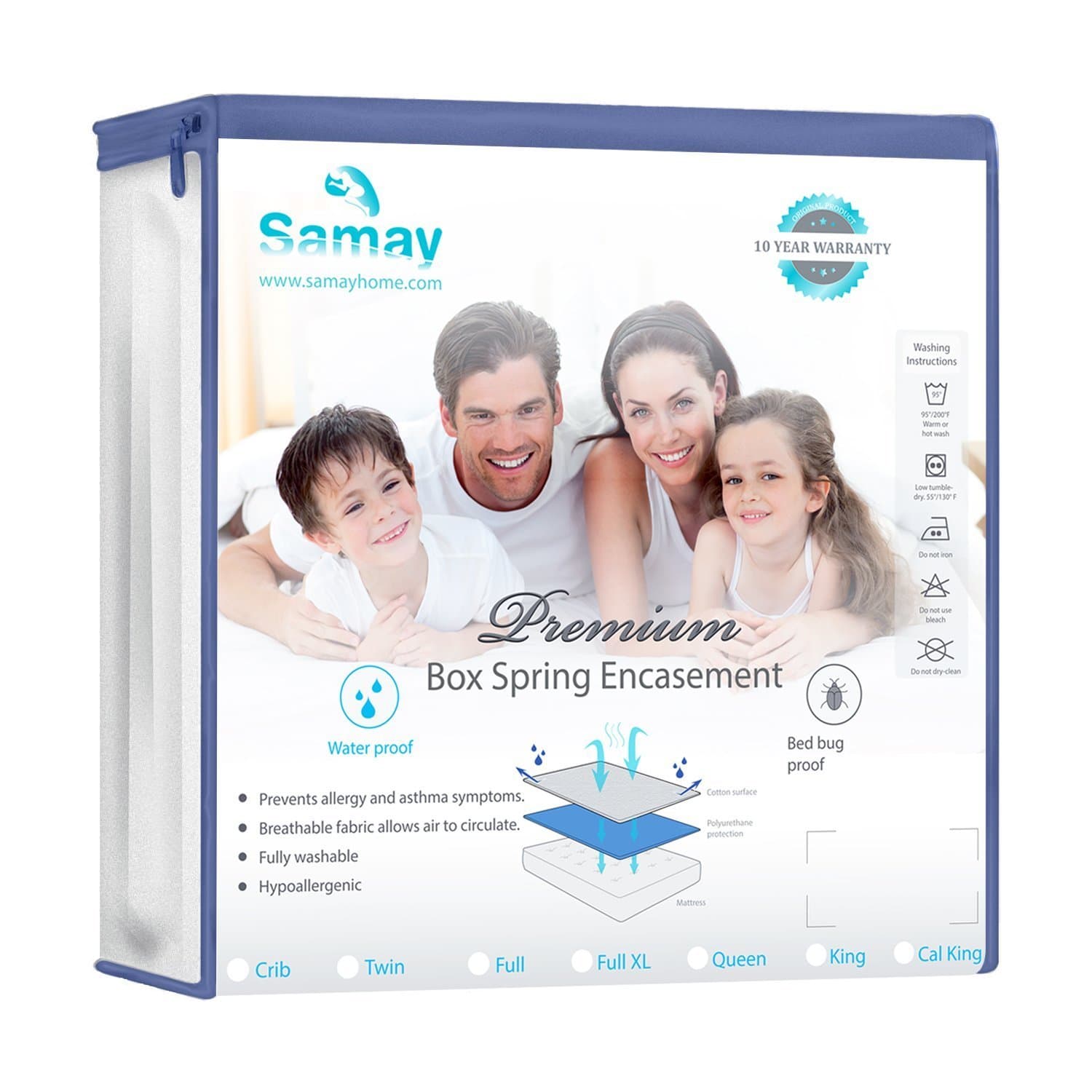 Samay - Zippered Waterproof & Bed Bug Proof Box Spring Encasement Cover - King Size (for Split King Box Srpings) 39 x 80 Inches