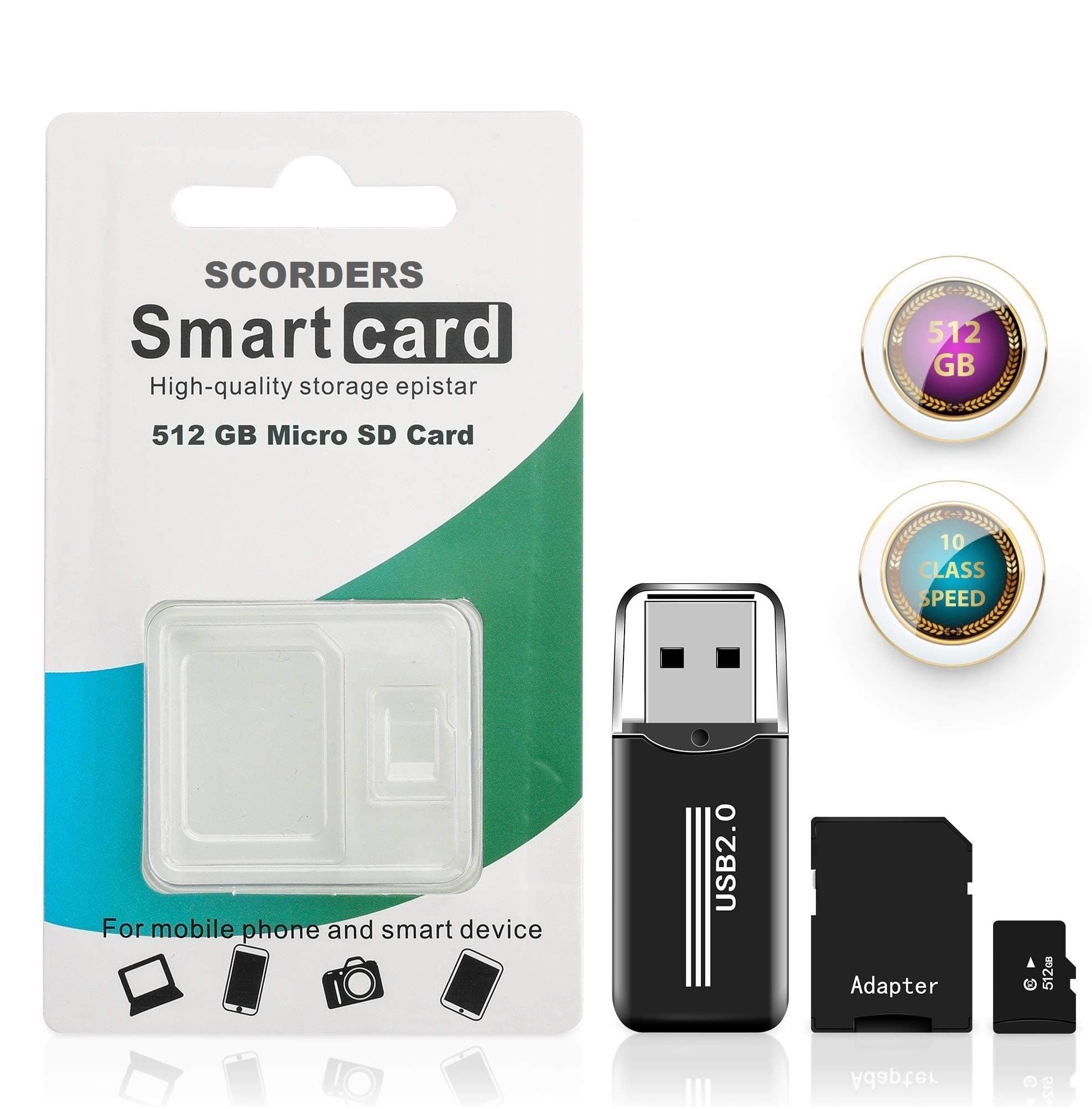 SCORDERS 512 GB Micro SD Card with Adapter (Class 10 Speed) Memory Storage for Cameras, Tablets, Smartphones, and Laptops | Store Data, Music, Pictures, Video