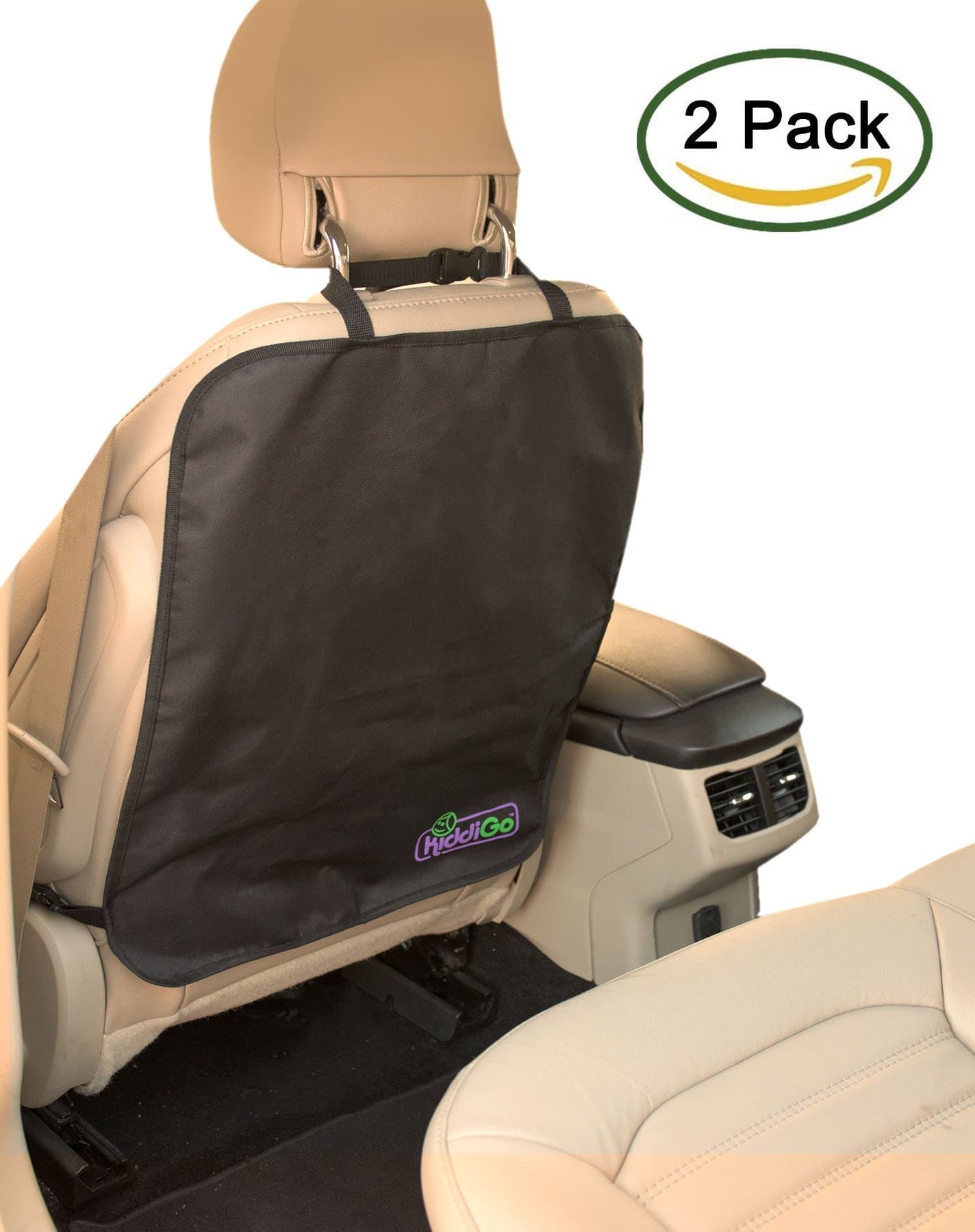 Kick Mats Car Back Seat Protector by KiddiGo, 2 Pack, Premium Child - friendly Backseat Cover w/ Buckles Protects Leather Car Seats & Upholstery from Dirt, Stains, Footprints