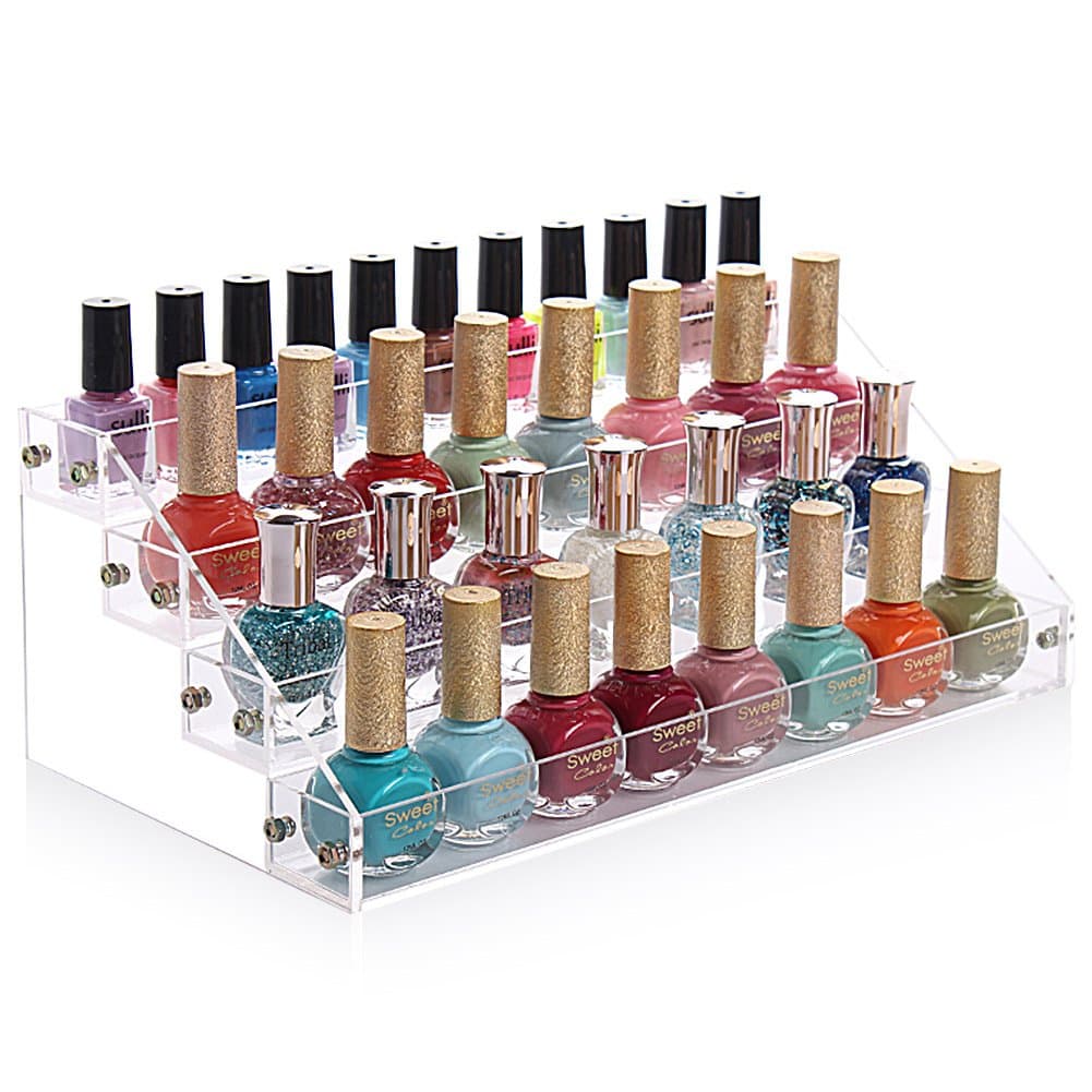 Nail Polish Rack | Multi Level 4 Rows Counter Display Nail Polish Holder | 12.2” x 6.7” x 4.7" Clear Acrylic Nail Polish Organizer to Hold Up to 32 Nail Polish Bottles | Transparent | 1597