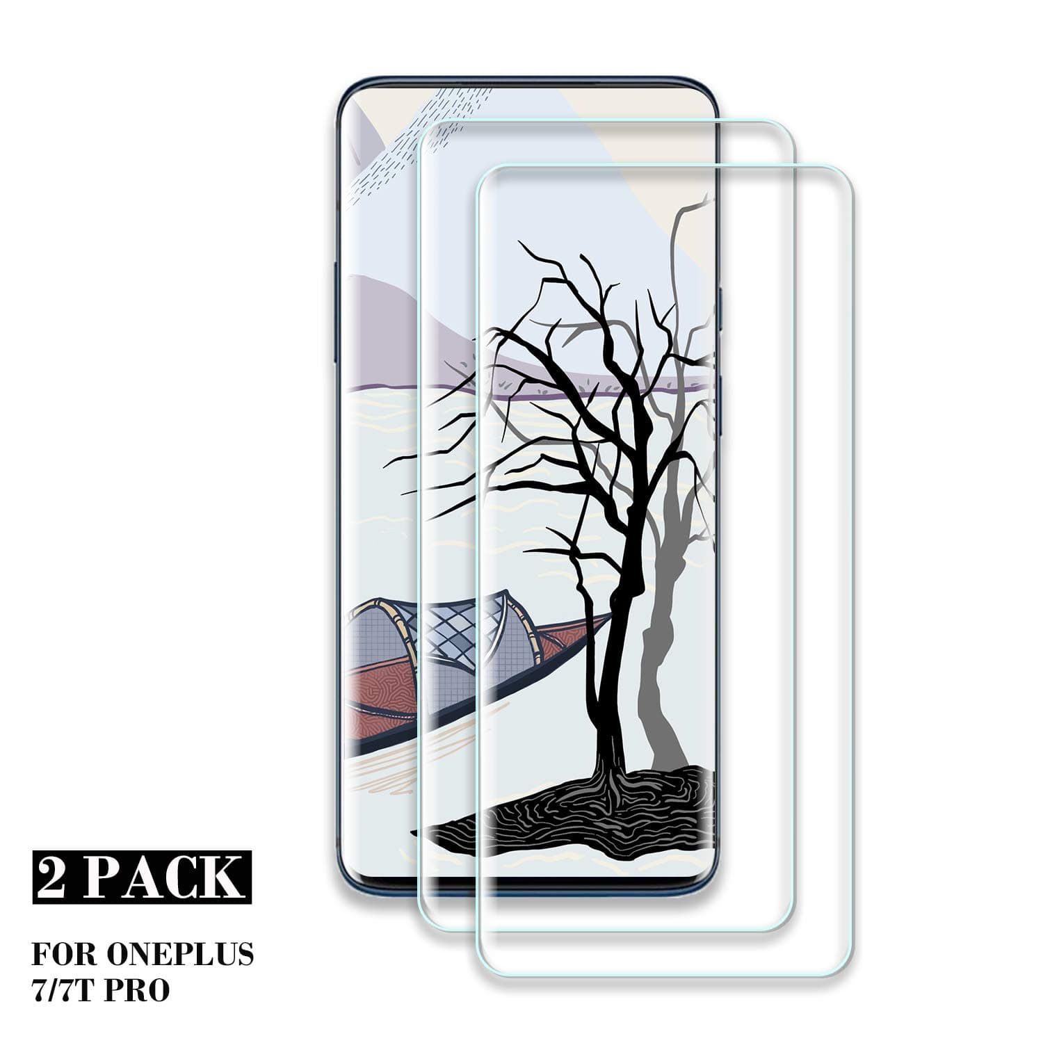 Roclot OnePlus 7 Pro/7T Pro Screen Protector, [2 Pack] Premium Tempered Glass Screen Protector film for OnePlus 7/7T Pro, Bubble Free, Anti Shatter, 9H fingerprint