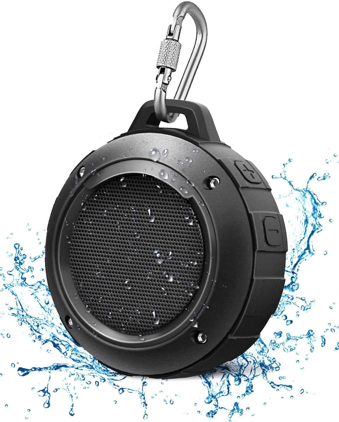 Waterproof Bluetooth speaker, wireless mini portable shower speaker with HD stereo, 8 hours play time, microphone, suction cup, carabiner, outdoor, hiking, camping, beach speaker