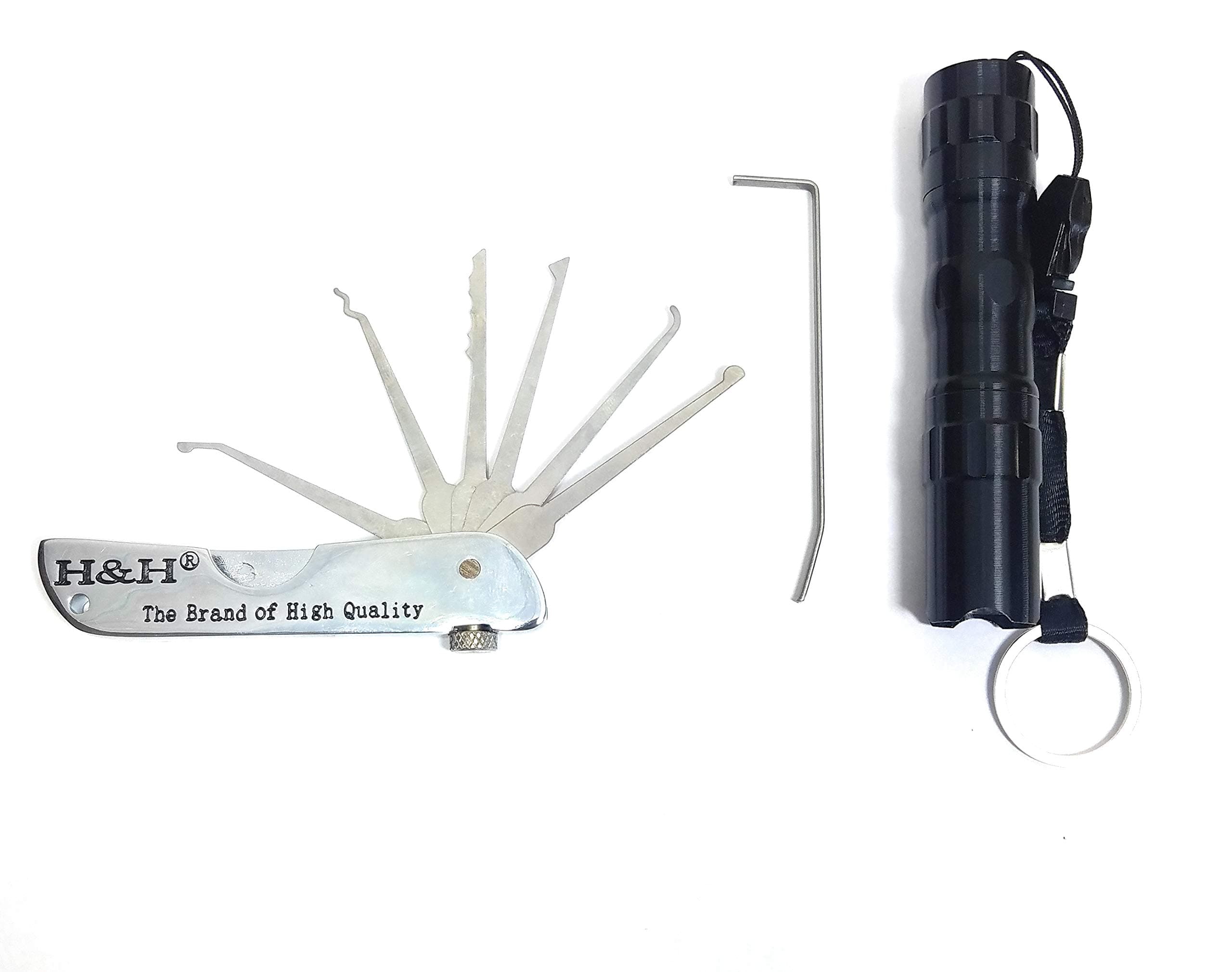 Stainless Steel folding multitool lock set with Flashlight