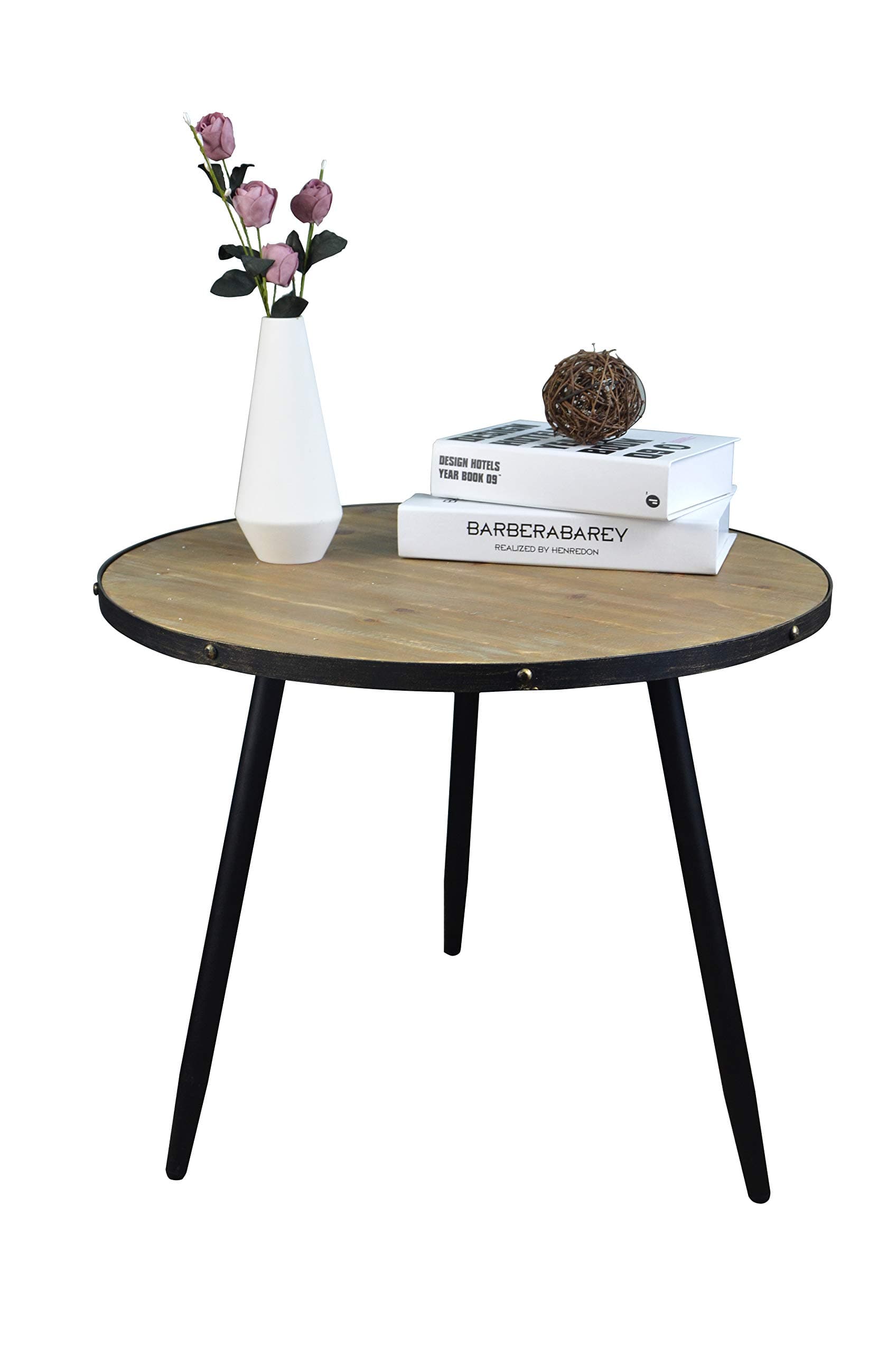 Aojezor Coffee Table,End Table,Bedside Table,Nightstand,Sofa Side Table, Round Home Furniture for Small Space,Under 100,Metal & Wood,Accent Brown & Black