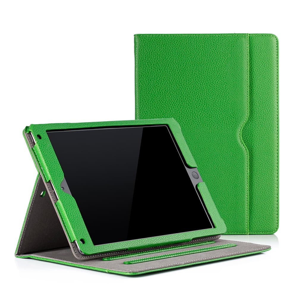 RUBAN Case Compatible with iPad 9.7 Inch 2018/2017 / iPad Air 2 / iPad Air 1 - [Corner Protection] Multi-Angle Viewing Folio Stand Cover with Pocket, Auto Wake/Sleep (Green)