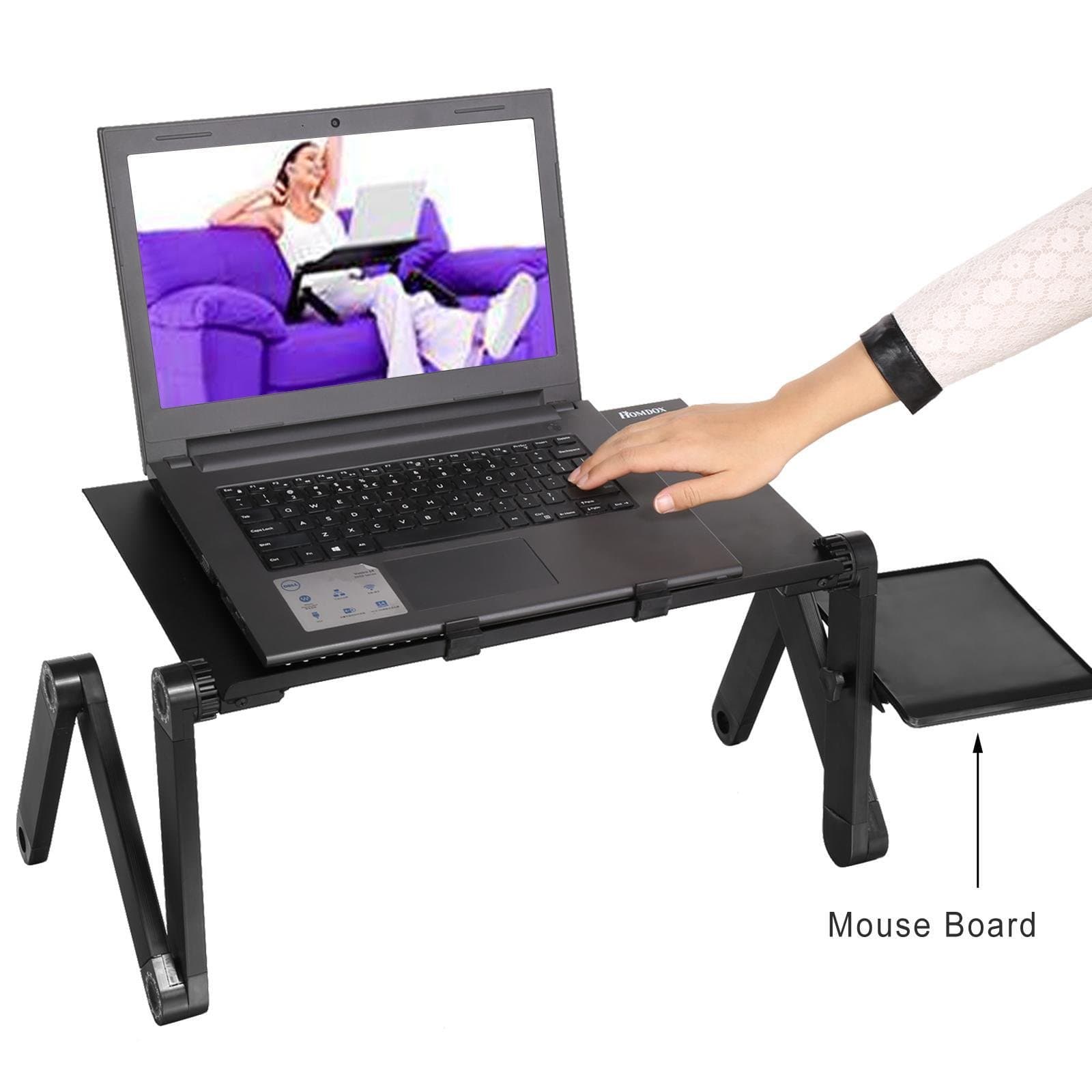 Laptop Table Stand for Bed, Portable Vented Lap Desk Adjustable Notebook Riser with Mouse Pad Side, Work from Home, Foldable Computer Tray for Couch&Sofa (US Stock)