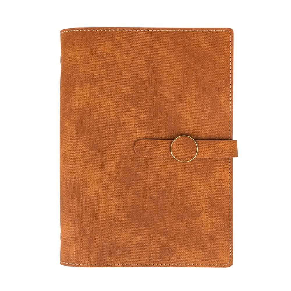 Grope A5 Refillable Planner Binder Inserts 6 Ring Travel Reflection Writing Journal Lined Paper Soft PU Leather Cover Business Notebook with Pen Holder, Magnetic Buckle (Orange Brown)