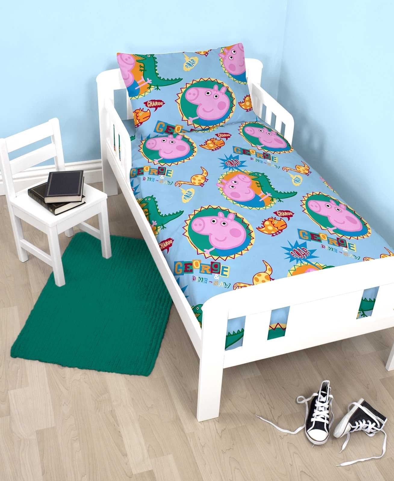 4 in 1 Childrens Bed Bundle For Junior Toddler Cot Single Duvet Bed Set Kids Bedding Set inc Quilt & Pillow (George - Peppa Pig, Junior Toddler Cot Bed)