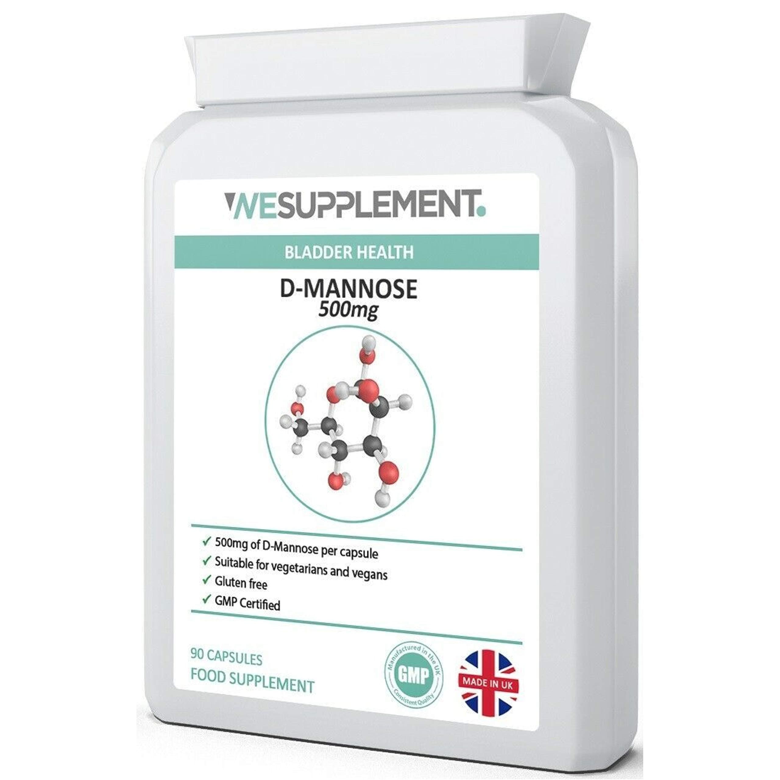D Mannose Capsules – 1000mg per Serving (2 Capsules) – 90 High Strength Vegan Supplement – UTI, Cystitis & Bladder Support – Vegan, GMO, Gluten & Dairy Free – UK Made to GMP Standard
