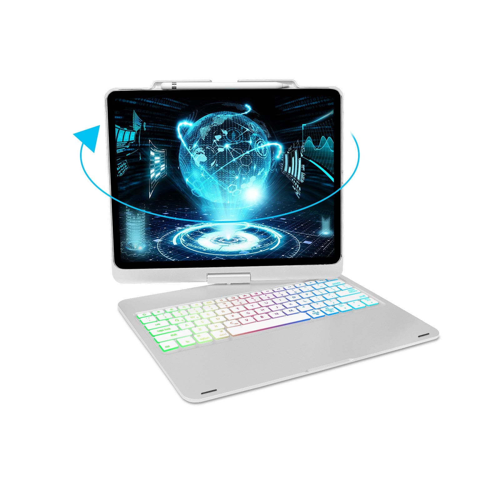 Keyboard Case for 2018 iPad Pro 12.9 Inch (3rd Generation), 7 Color Backlit Keyboard, 360° Rotatable, Wireless Bluetooth Connection, Auto Wake/Sleep, iPad Pro 12.9 Keyboard Case, Silver