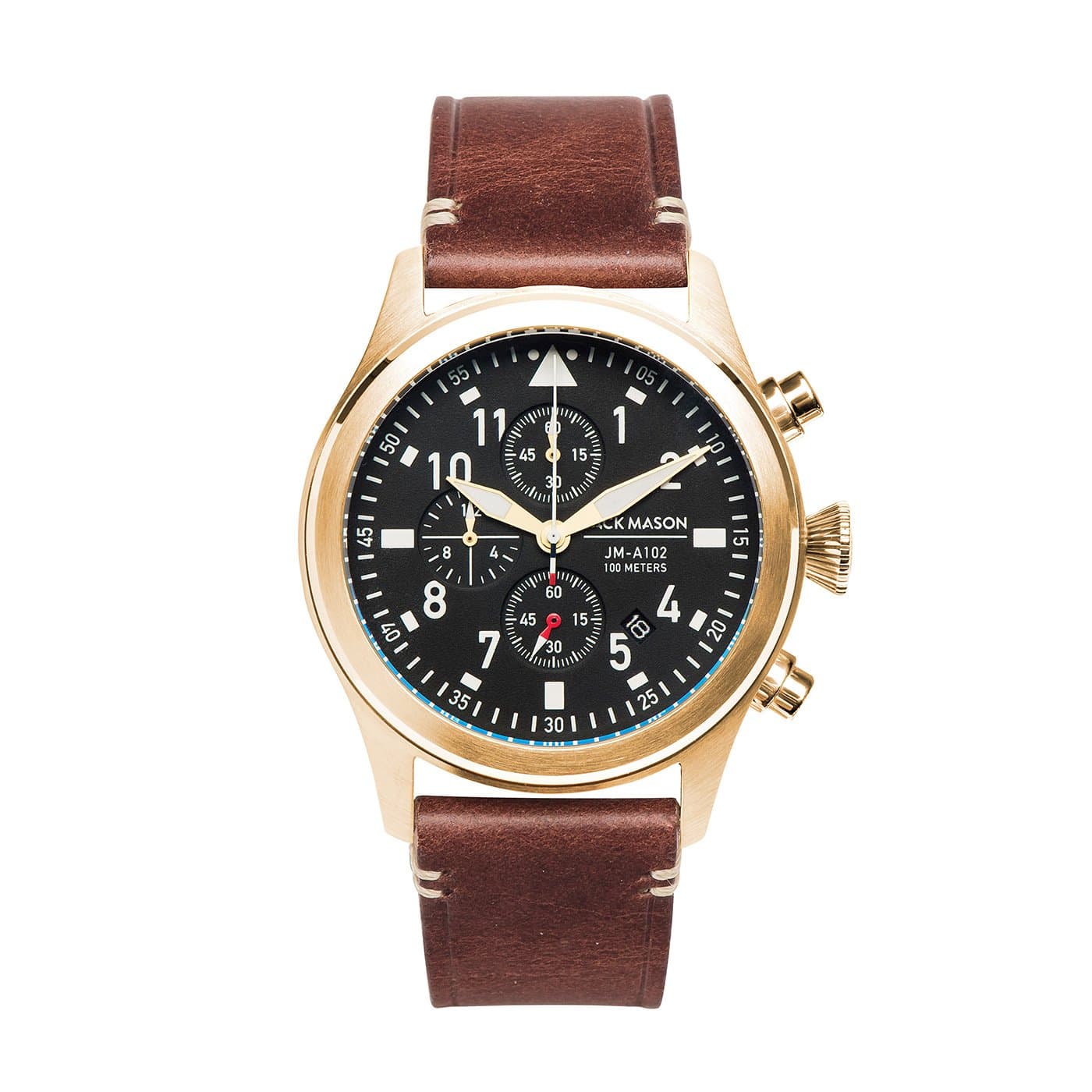 Aviation Chrono YG Black Dial Brown Leather Strap