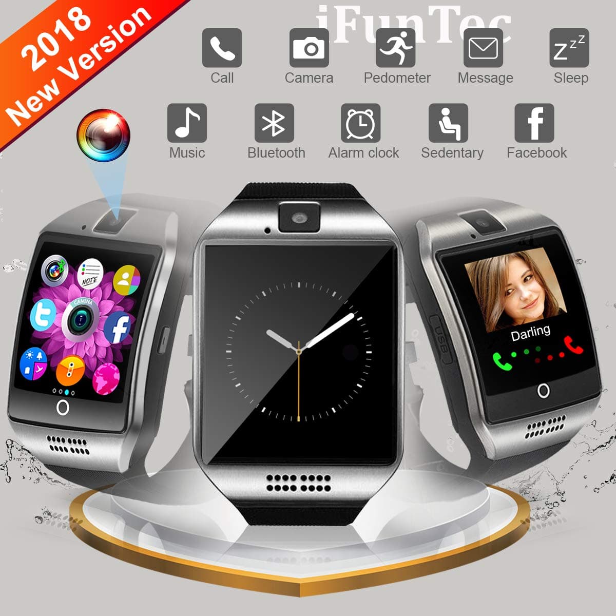 Smart Watch for Android Phones, Touchscreen Bluetooth Smartwatch with Camera Unlocked Smart Watch with Sim Card Slot, Smartwatch Phone Compatible for Smartphones Samsung Men Women Kids, Silver