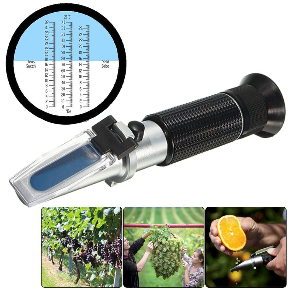 Digital Handheld Sugar Refractometer ATC Dual Scale Range 0-32 SACCH (sugar) 0-140 Oechsle 0-26 KMW pipettes with Automatic Temperature Compensation for Wine Making and Beer Brewing fruit juice