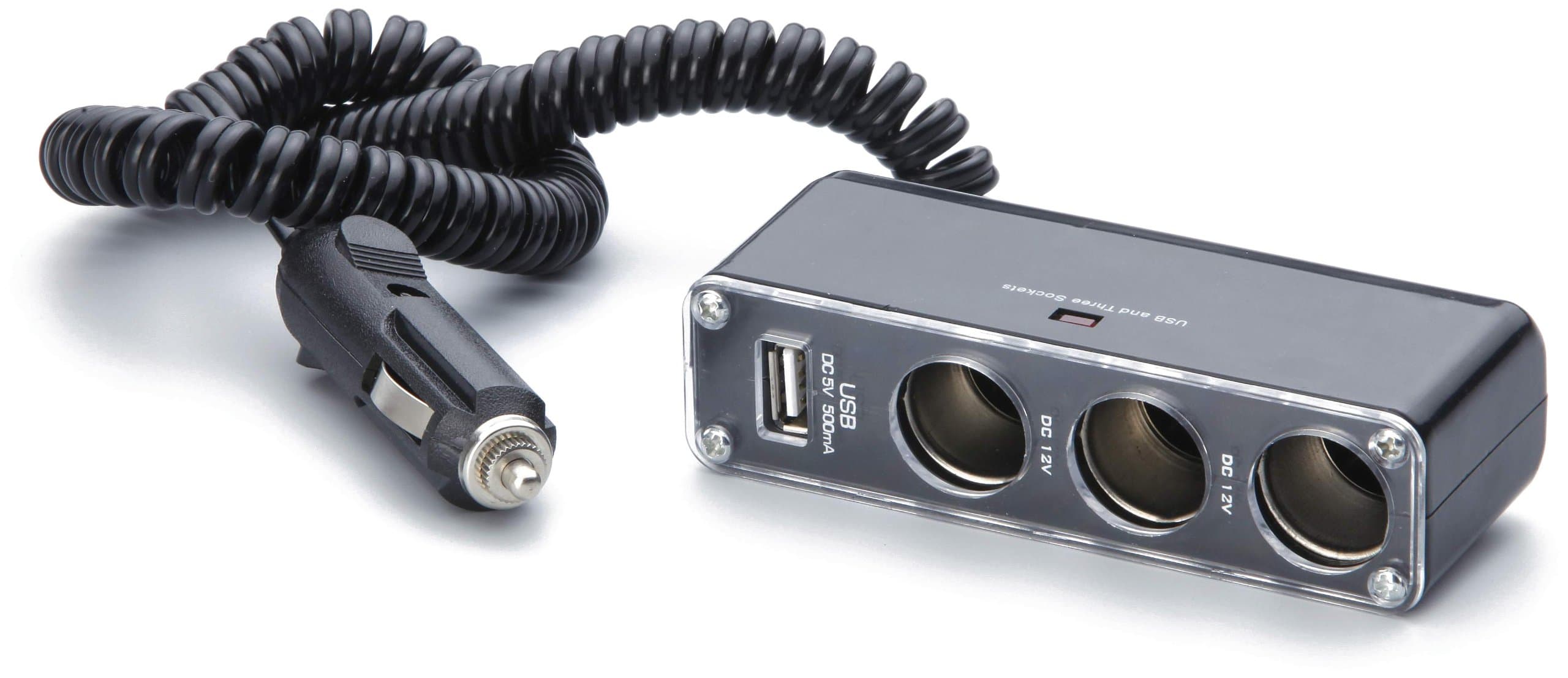 Unitec 77100 Auto 3-Way Socket with USB 2.0 / Cable 2 m