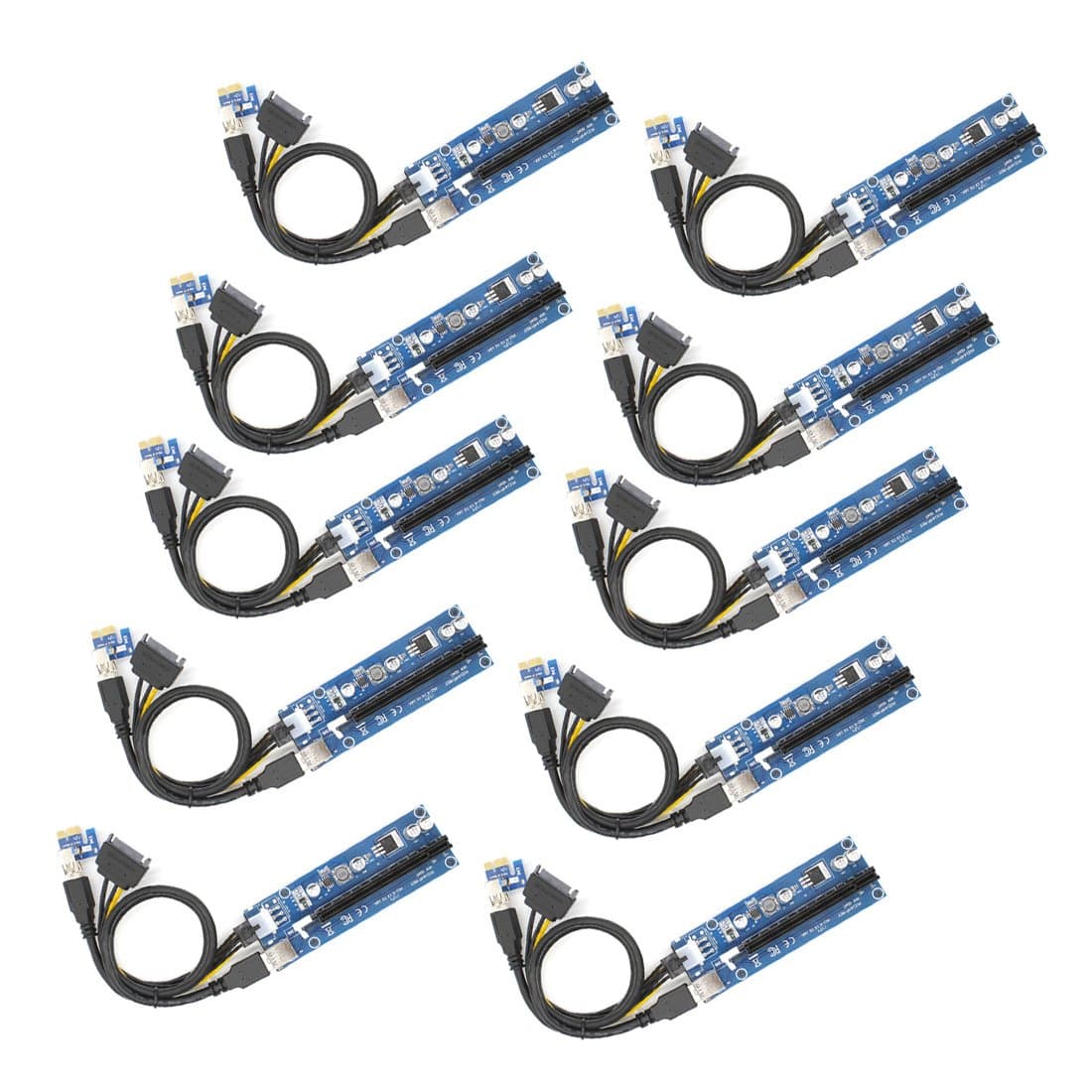 YIKESHU PCIE Riser, 10-PCS PCI-E 16X 8X 4X 1X Powered Riser Adapter Card for Bitcoin Litecoin 60cm USB 3.0 Extension Cable&6-Pin PCI-E to SATA Power Cable-GPU Riser Adapter-Ethereum Mining ETH