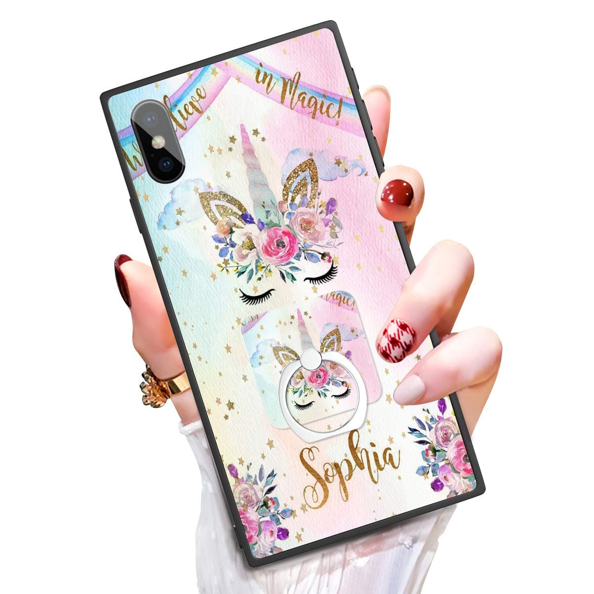 Someseed Case for iPhone X iPhone 10 Case with Kickstand Ring Holder Duty Shock Absorbent PC TPU Full Body Drop Protection Modern Design Cute Unicorn Cover for iPhone X/10