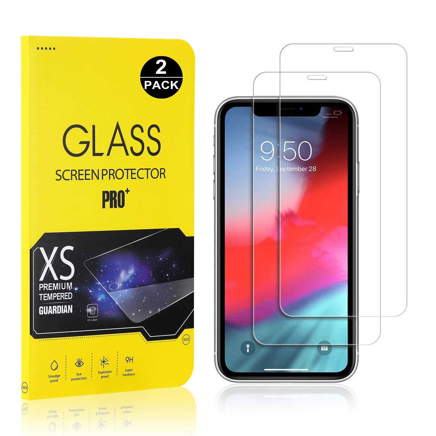 Screen Protector for iPhone XR, Bear Village Tempered Glass Screen Protector, 9H Hardness Screen Protector Film for iPhone XR, 2 Pack