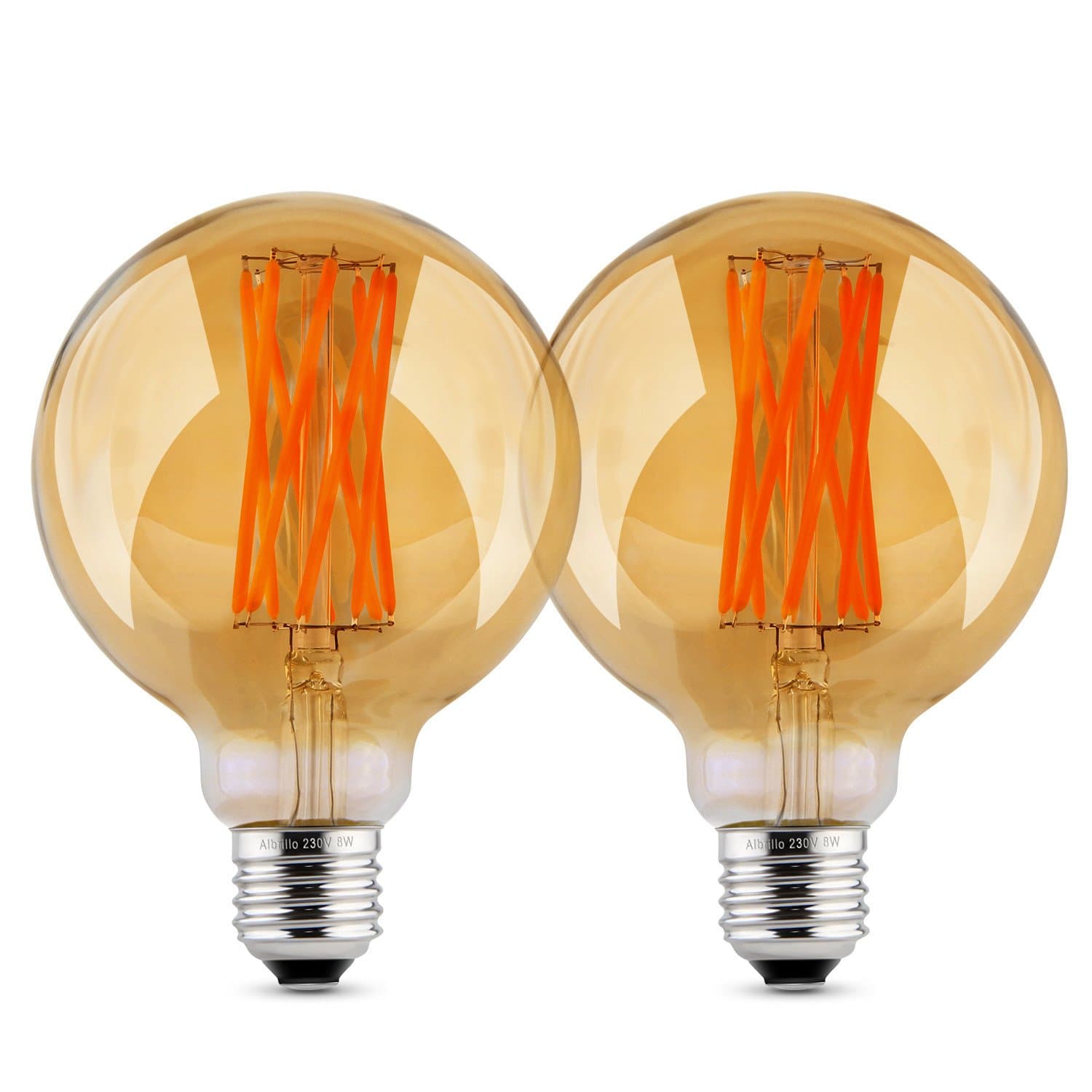 Albrillo 8 W G95 E27 LED Light Bulb 60 W Equivalent, Dimmable, Warm White 2700 Kelvin, 720 Lumens, 360 ° Beam Angle, 2 Pack [Energy Class A+]