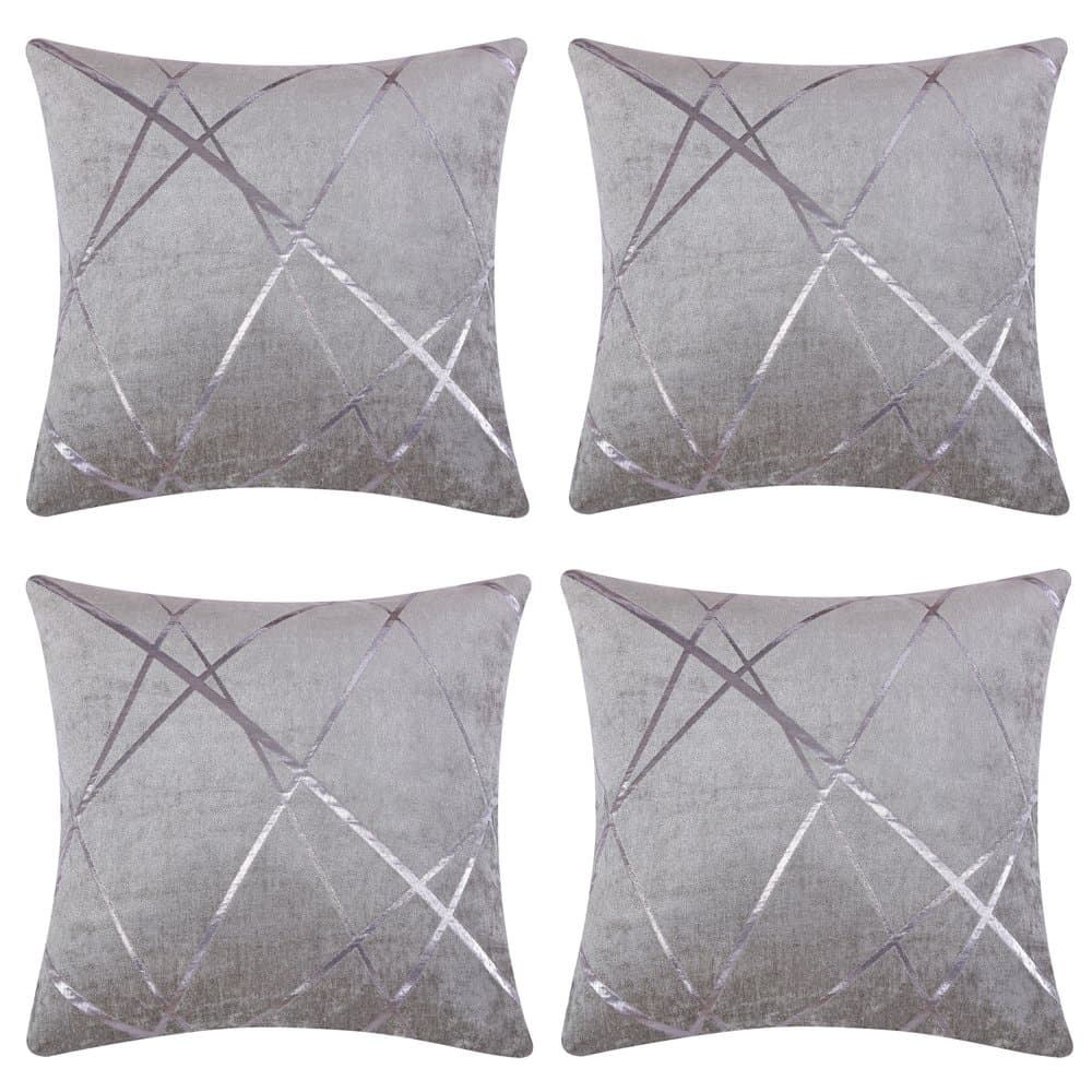 JOSCA 4 Pcs Soft Shell Geometric Jacquard Square Throw Pillow Cushion Covers for Sofa(18" x 18",45x45cm) Grey