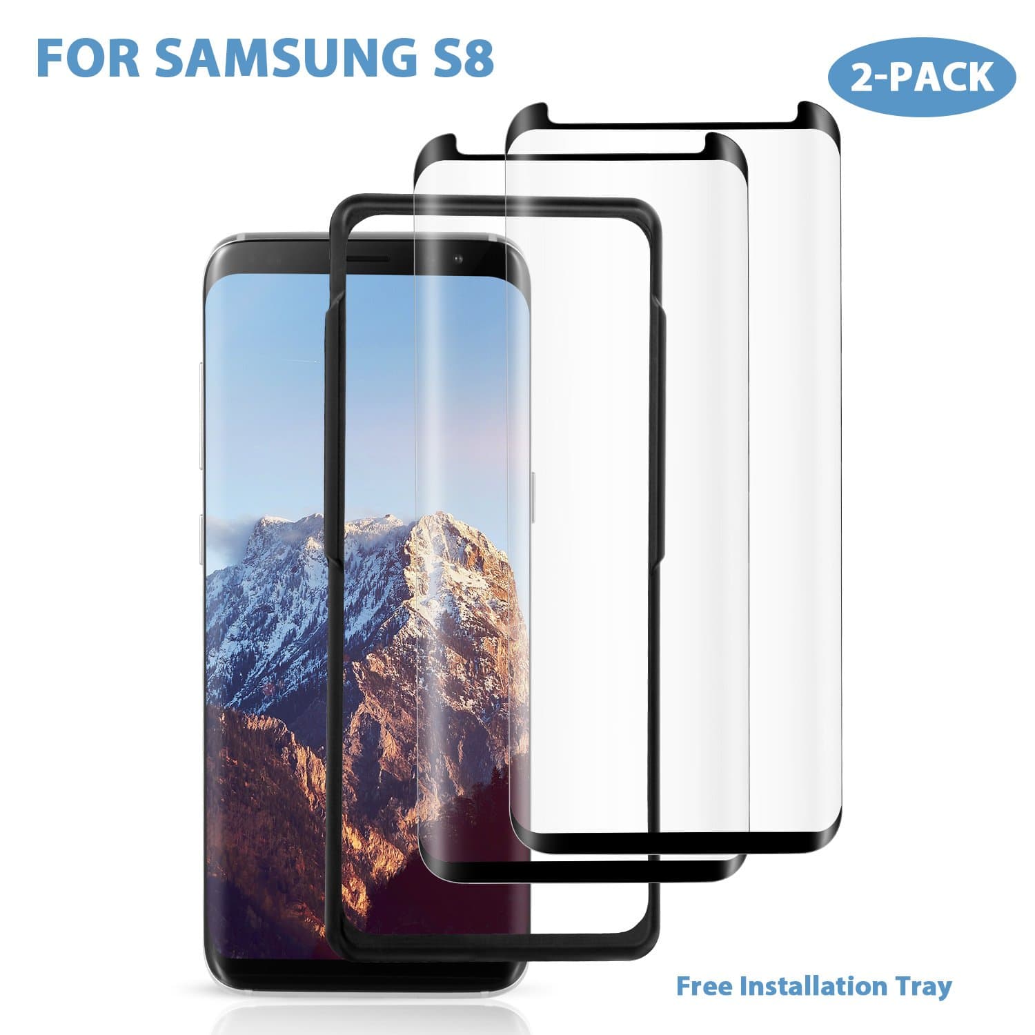 SURWELL Samsung Galaxy S8 Screen Protector, [2 Pack] Galaxy S8 Tempered Glass Screen Protector 3D Full Coverage Anti-Fingerprint HD Screen Film