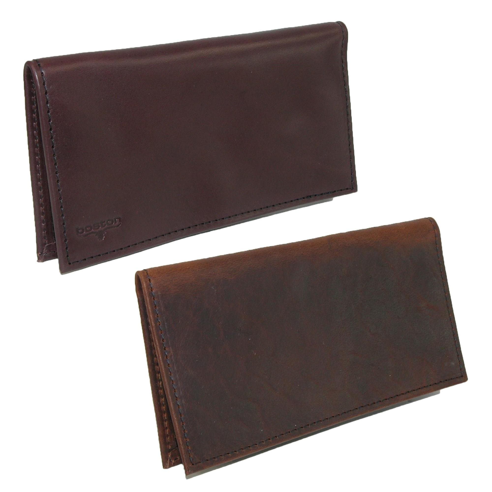Boston Leather Smooth Leather & Bison Leather Checkbook Set (Pack of 2), Brown