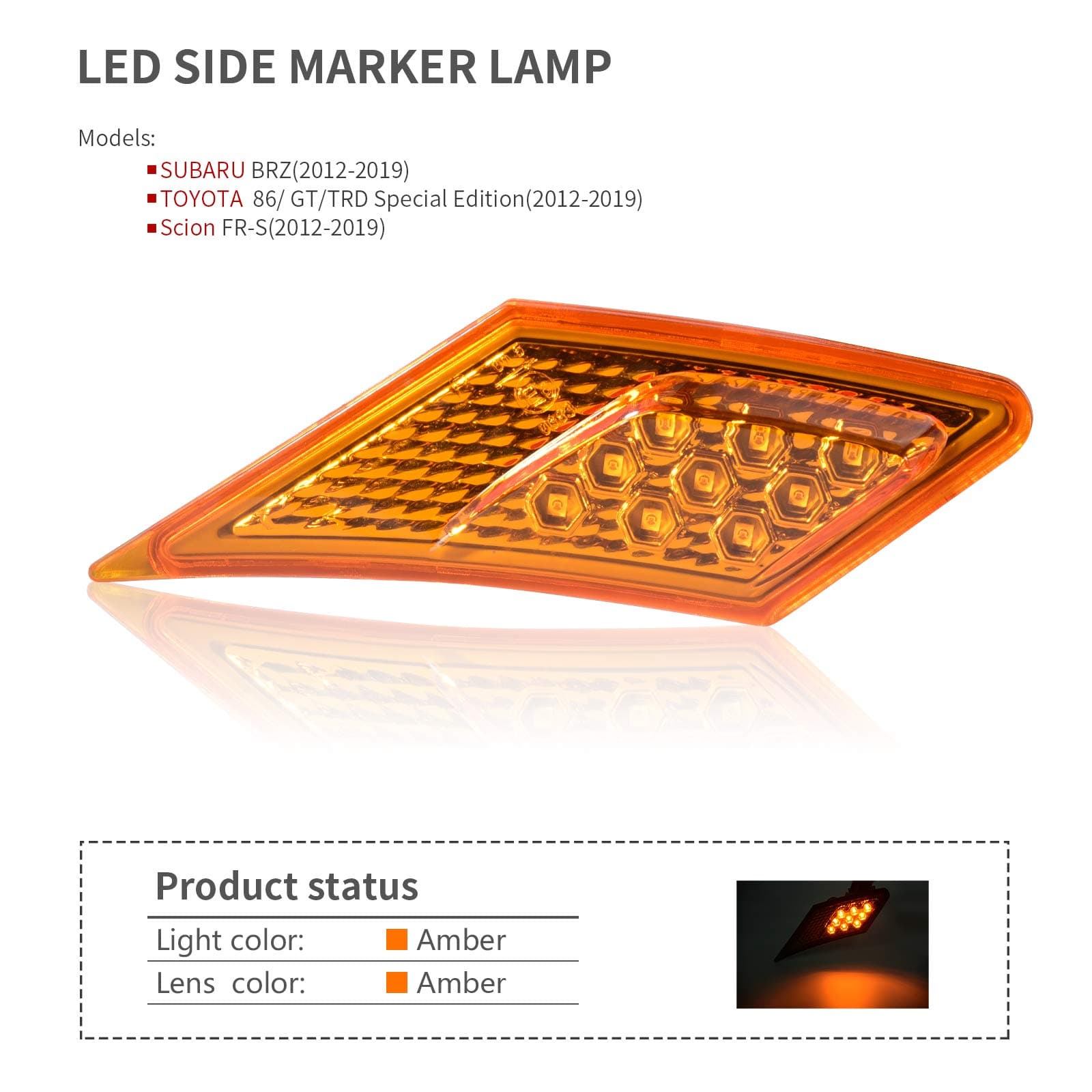 Led Technology ECE Side Marker Lamp For 86 For GT86 For SUBARU BRZ For Scion FR-S 2012-2021(Amber Lens)