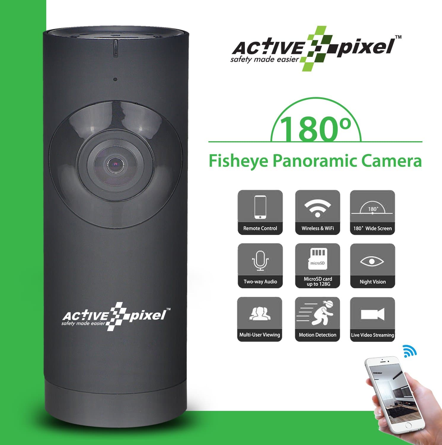 Active Pixel 1MP 720P CCTV Security Camera with Wifi 180 Fisheye HD Panoramic View IR Night Motion Detection