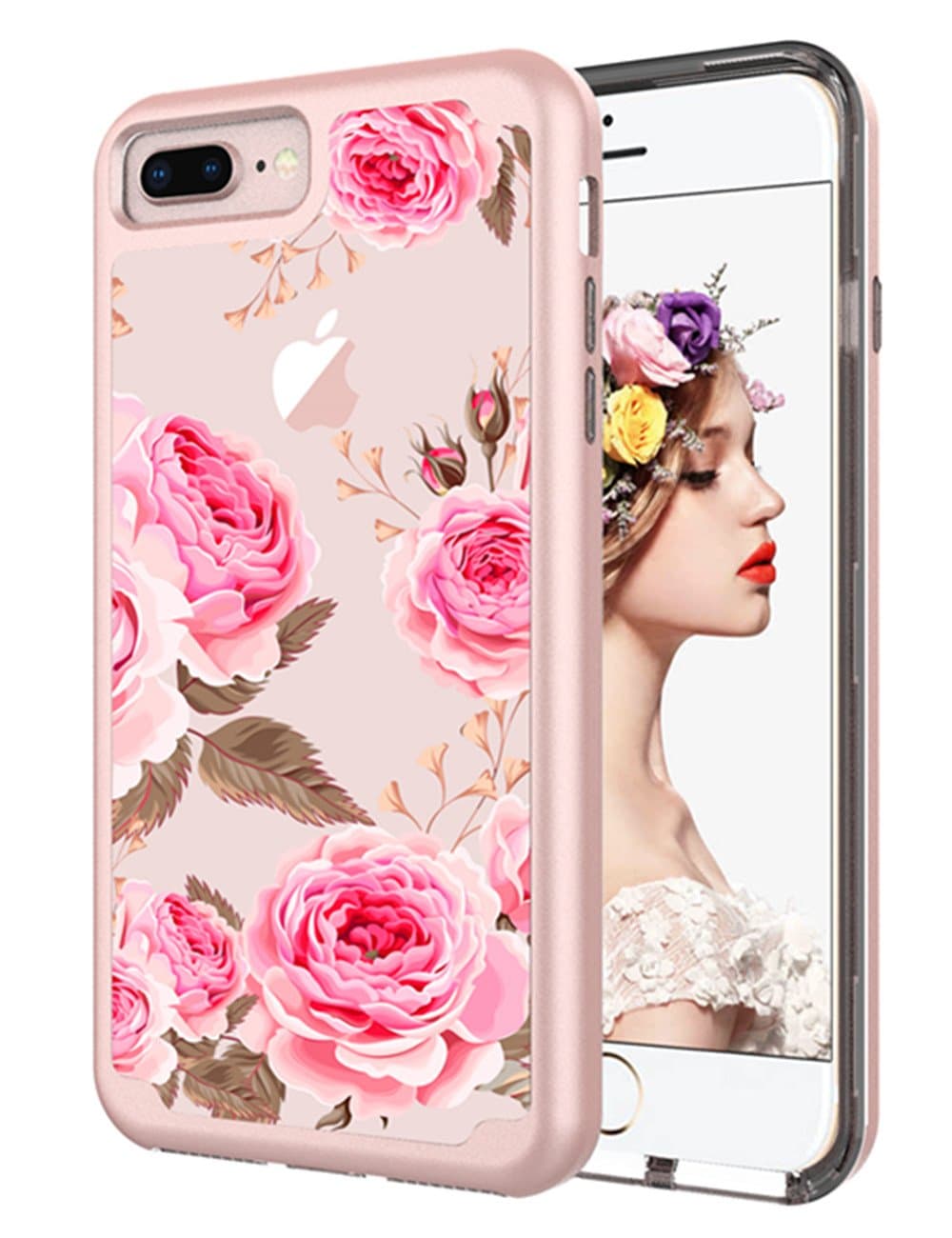 iPhone 7 Plus Case, iPhone 8 Plus Case, KAMII Peony Flower Pattern Shockproof 2in1 Dual Layer TPU Bumper Hard PC Hybrid Defender Armor Case Cover for Apple iPhone 7 Plus/8 Plus 5.5" (Peony)