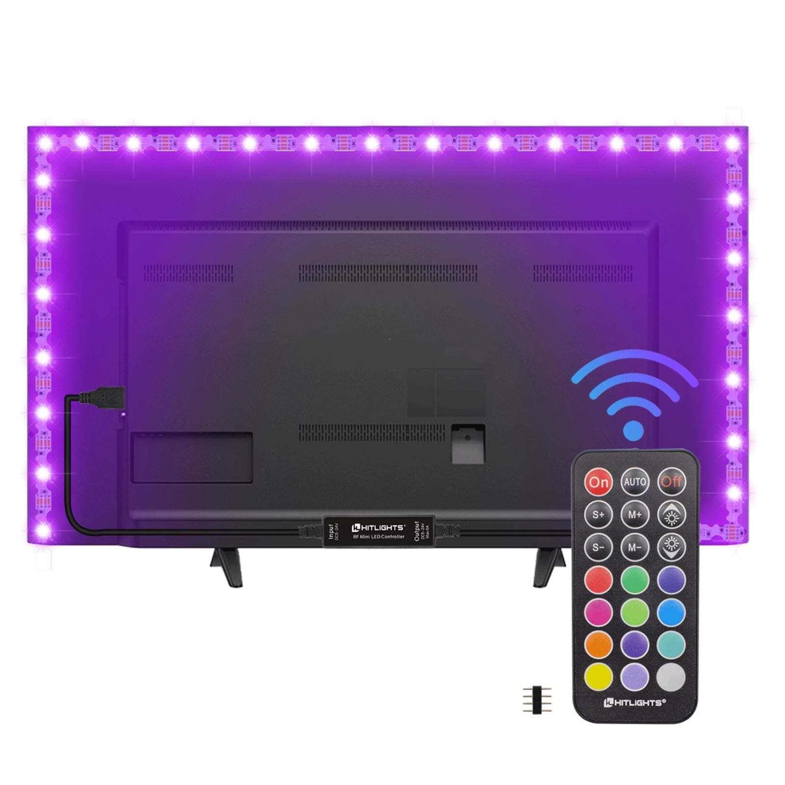 HitLights USB LED TV Backlight, Bendable RGB Light Strip with Remote 6.56ft 5050 Tape Light Zage Wave for 40"-60" TV PC Monitor Color Changing Bias Lighting Improve Viewing Effects