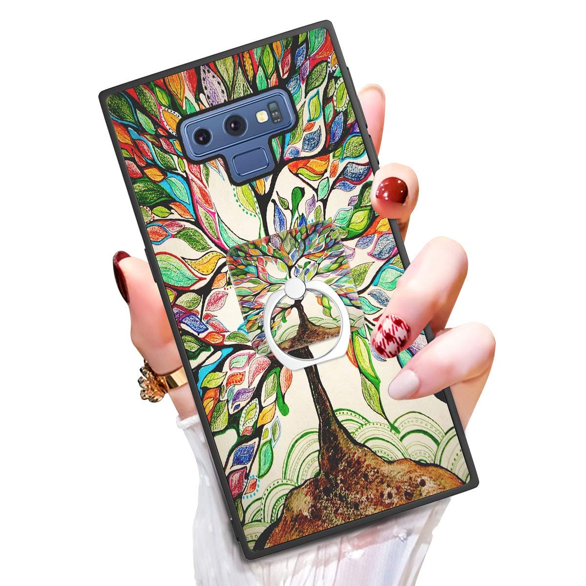 Someseed Samsung Galaxy Note 9 Case Note 9 Case with Kickstand Ring Holder Duty Shock Absorbent Full Body Drop Protection Modern Life Tree Design Cover for Samsung Note 9