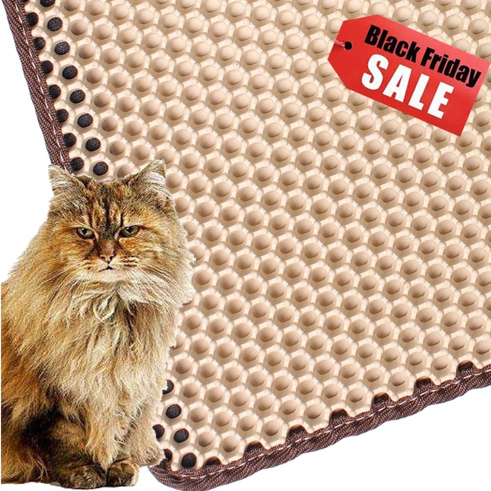 Diversity world Large Size Rectangular 30" X 23" Wear-Resisting Flushable Easy to Clean Cat Litter Mat Honeycomb Type with Tracking Litter Out of Kitty Cat Litter Pad (Beige)