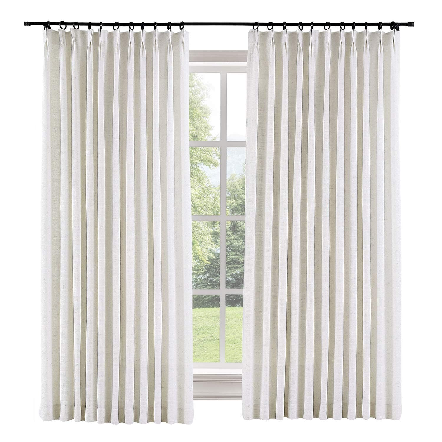 ChadMade 72" W x 84" L Polyester Linen Drape with Blackout Lining Pinch Pleat Curtain for Sliding Door Patio Door Living Room Bedroom, (1 Panel) Beige White Liz Collection