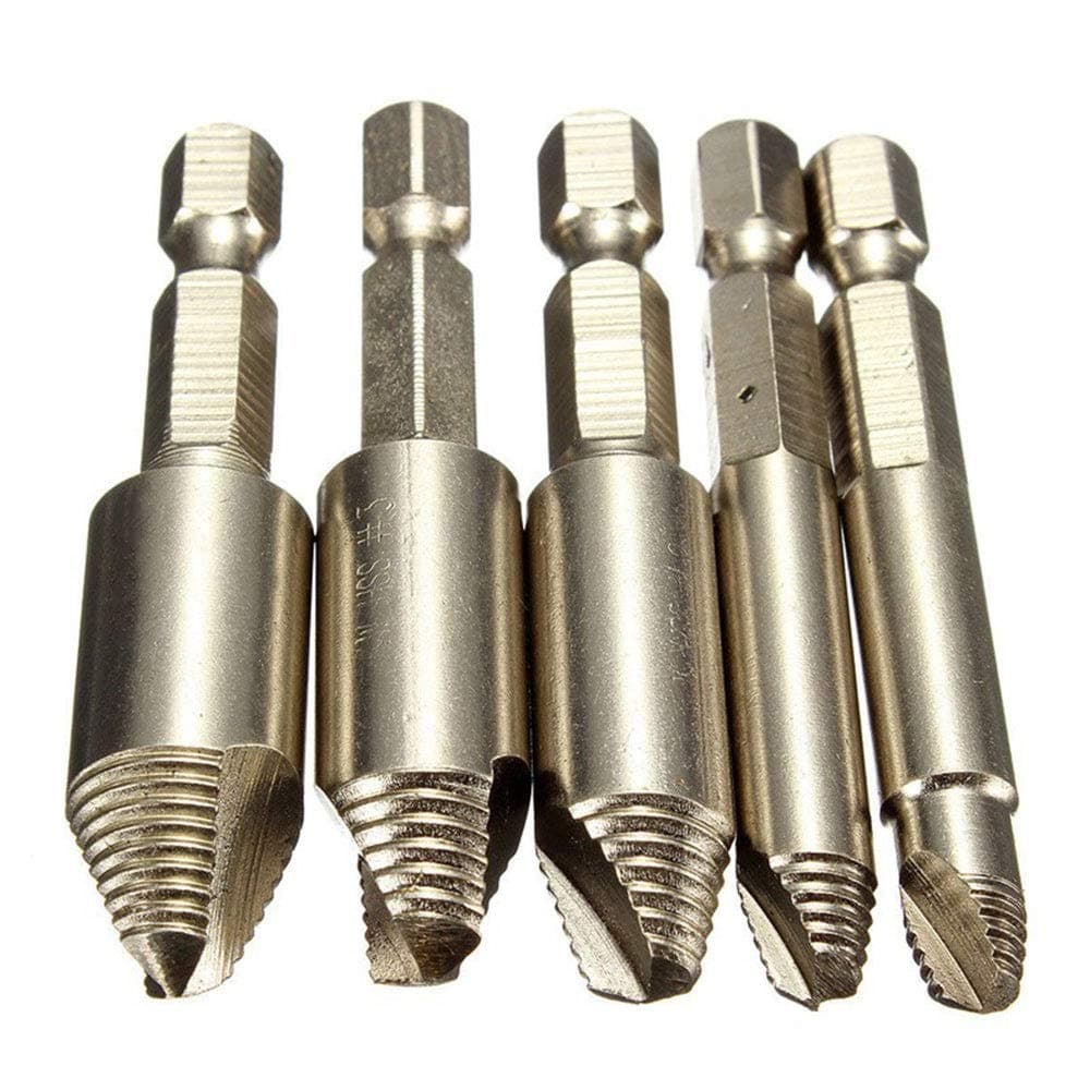 5Pcs Screw Extractor Damaged Broken Stripped Drill Bit Tool Set Bolt Remover Case (Screw-Type)