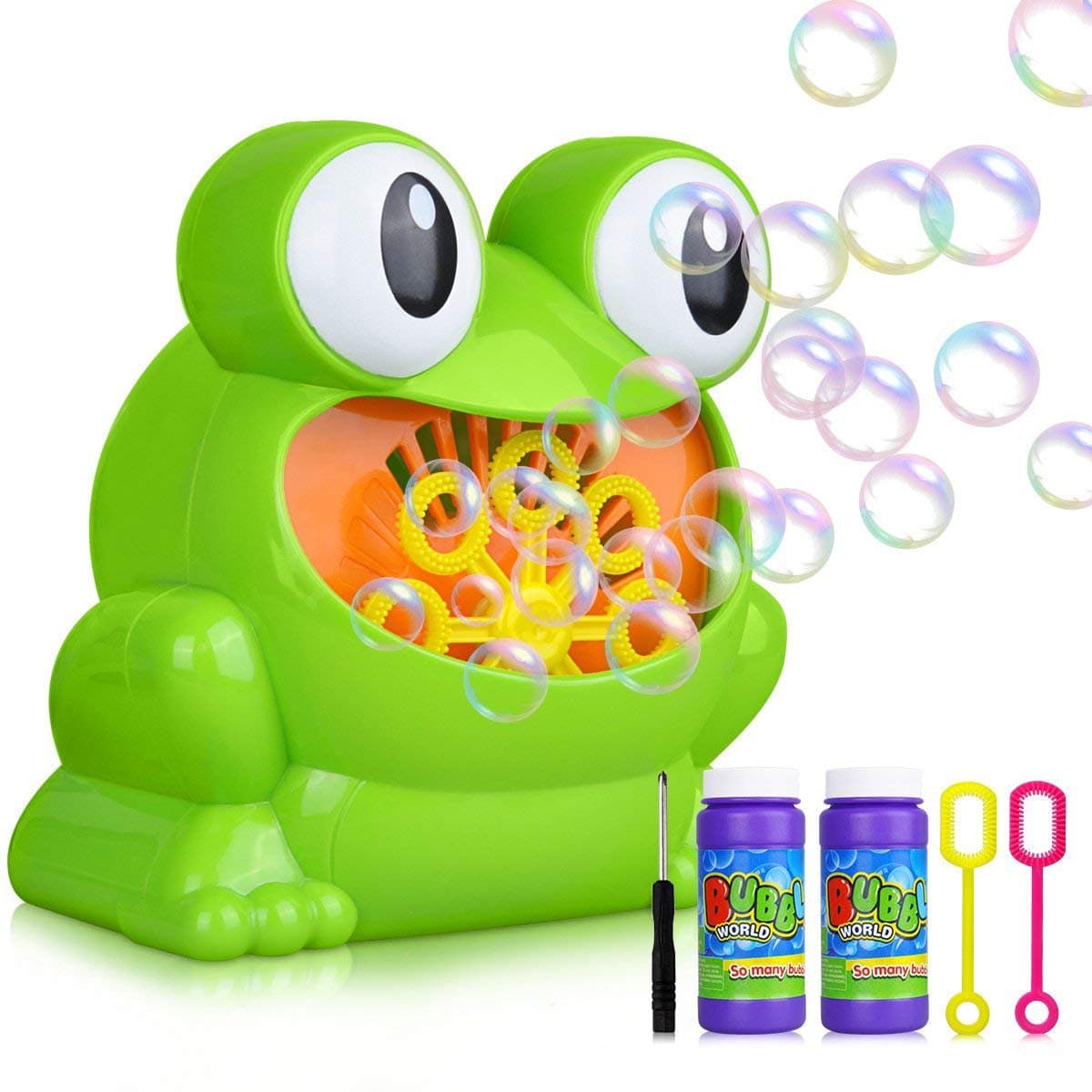 Titiyogo Bubble Machine Automatic Frog Bubble Blower Machine Make Over 500 Bubbles per Minute for Kids Boys Girls for Christmas, Parties and Wedding with Bubble Solution (2x120ml)