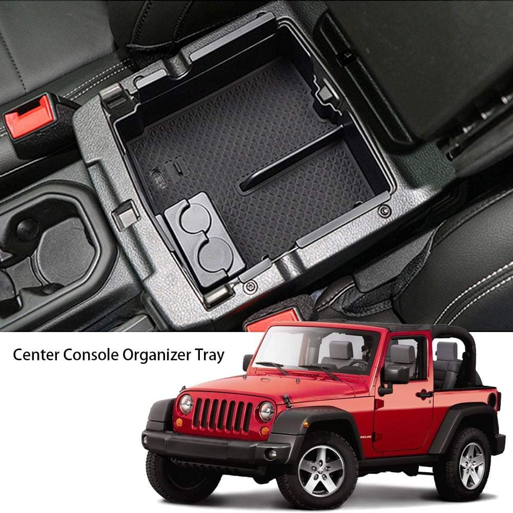 lossomly car center console armrest box storage box second shelf glove box holder container organiser storage with non-slip mat for Jeep Wrangler JL car accessories fit