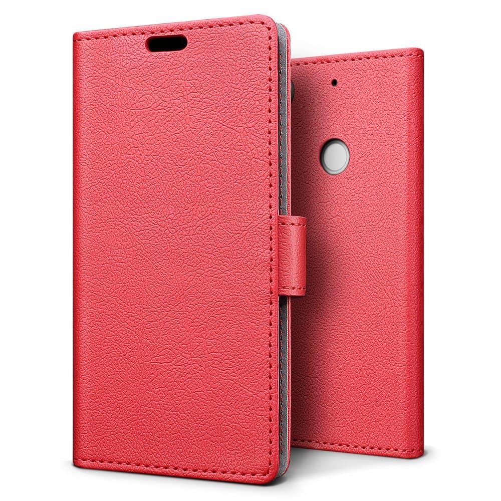 SLEO Case for HTC Desire 10 Pro Case, Slim PU Leather Flip Protective Magnetic Wallet Cover Case for HTC Desire 10 Pro with Card Slot and Stand Feature - Red