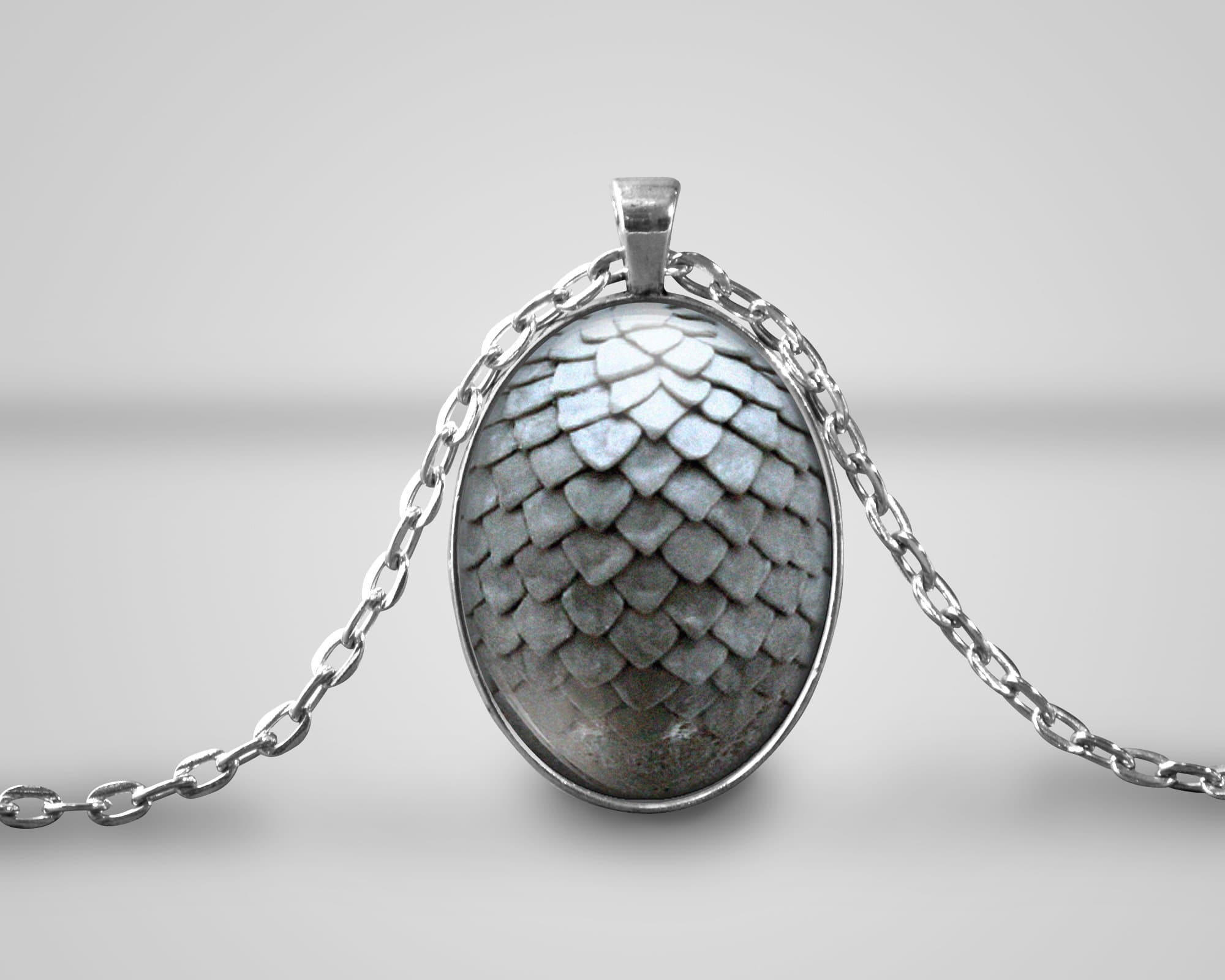 Grey Dragon Egg Cameo Necklace SIL