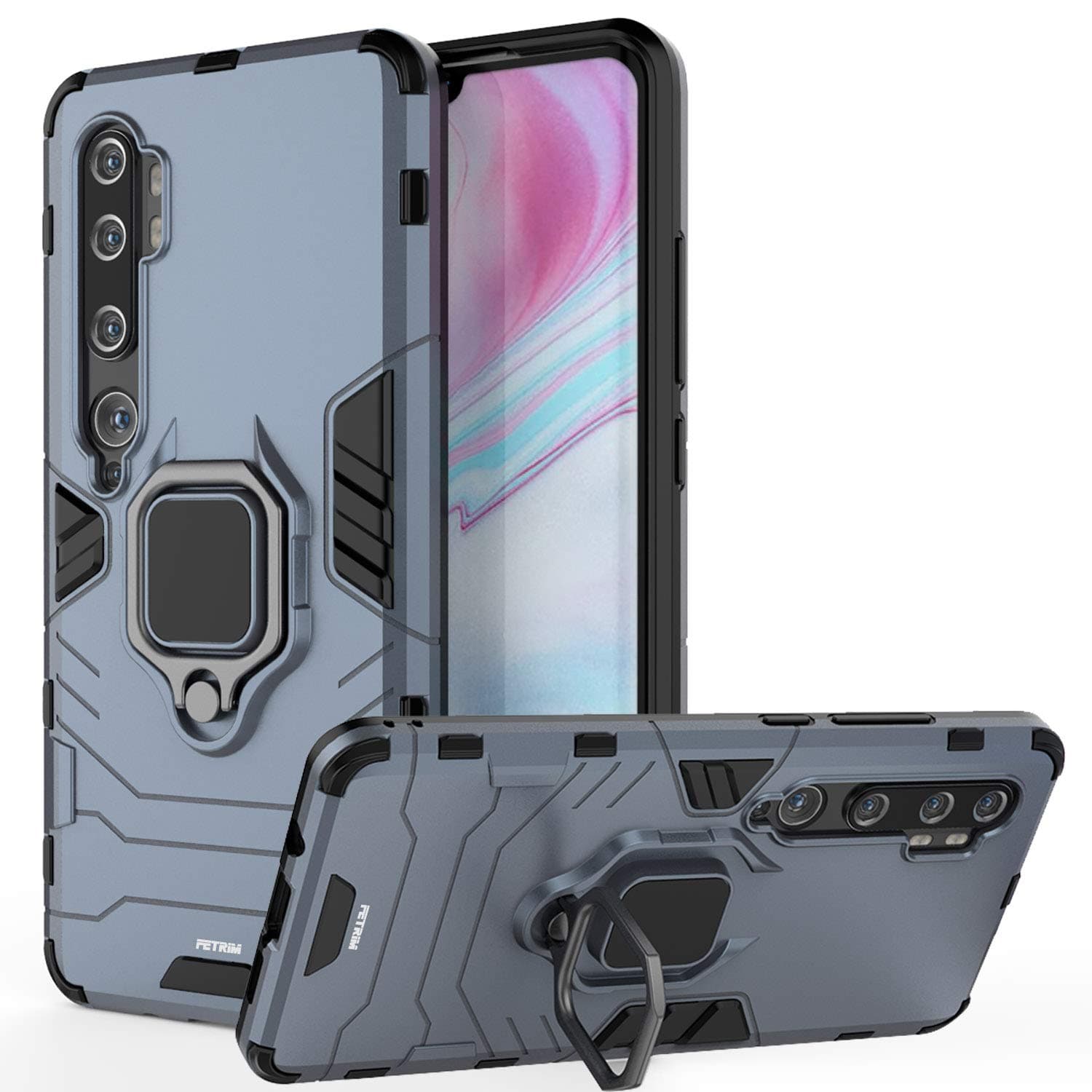 Fetrim XiaoMi MI Note 10 Case, TPU Plastic Dual Layer Shockproof Cover for Xiaomi MI CC9 PRO/MI Note 10 with 360 Degree Rotation Ring Holder Kickstand (Blue)