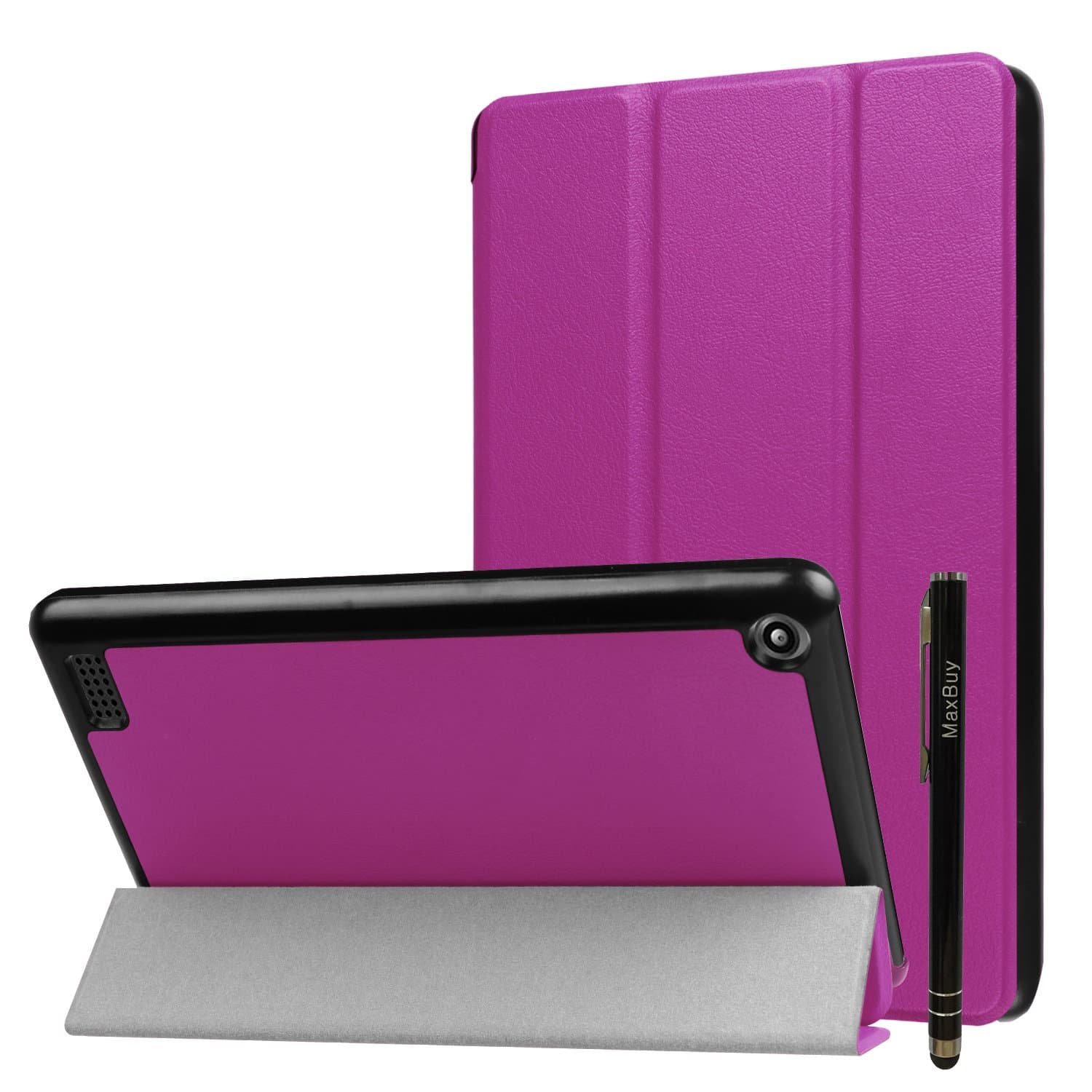 MaxBuy Case For Amazon Fire 7 2017, ultra-thin Smart Stand Case Cover With Stylus For All-New Amazon Fire 7 Tablet (7th Generation - 2017 release), Purple
