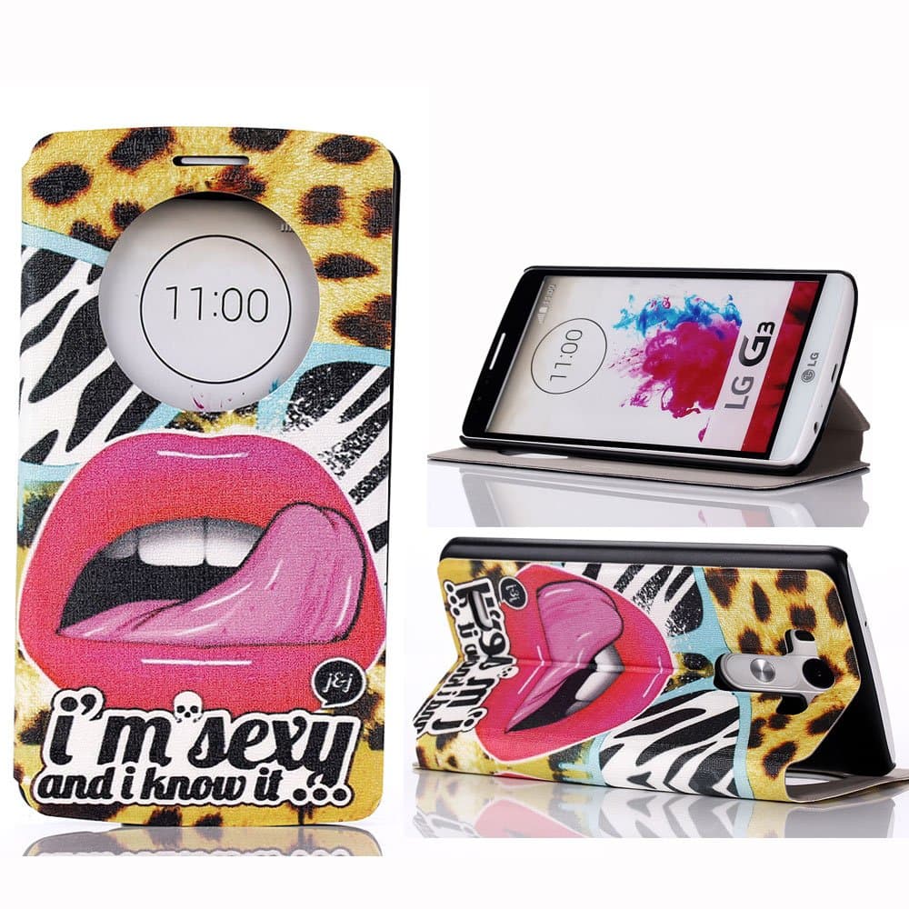 LG G3 Case,view Windows Sexy Lips Pattern Premium Pu Leather Flip Protective Skin Cover Case for LG G3 (Sexy lips)
