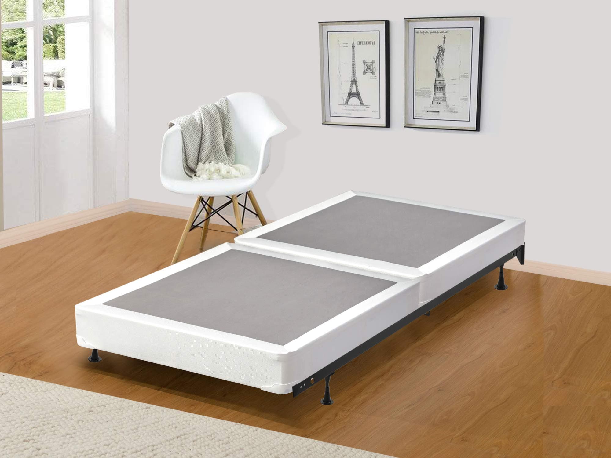 Comfort Bedding Split Low Profile Wood Traditional Box Spring/Foundation for Mattress,Twin Size, Beige